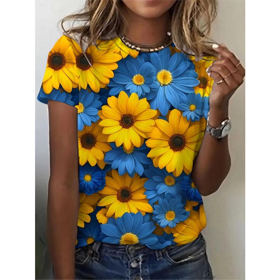 Women Floral Print T-Shirt - Bright Yellow & Blue Daisy Round Neck Short Sleeve All-Season Casual Top Ladies T Shirts XL чорний
Women Floral Print T-Shirt - Bright Yellow & Blue Daisy Round Neck Short Sleeve All-Season Casual Top Ladies T Shirts XL чорний