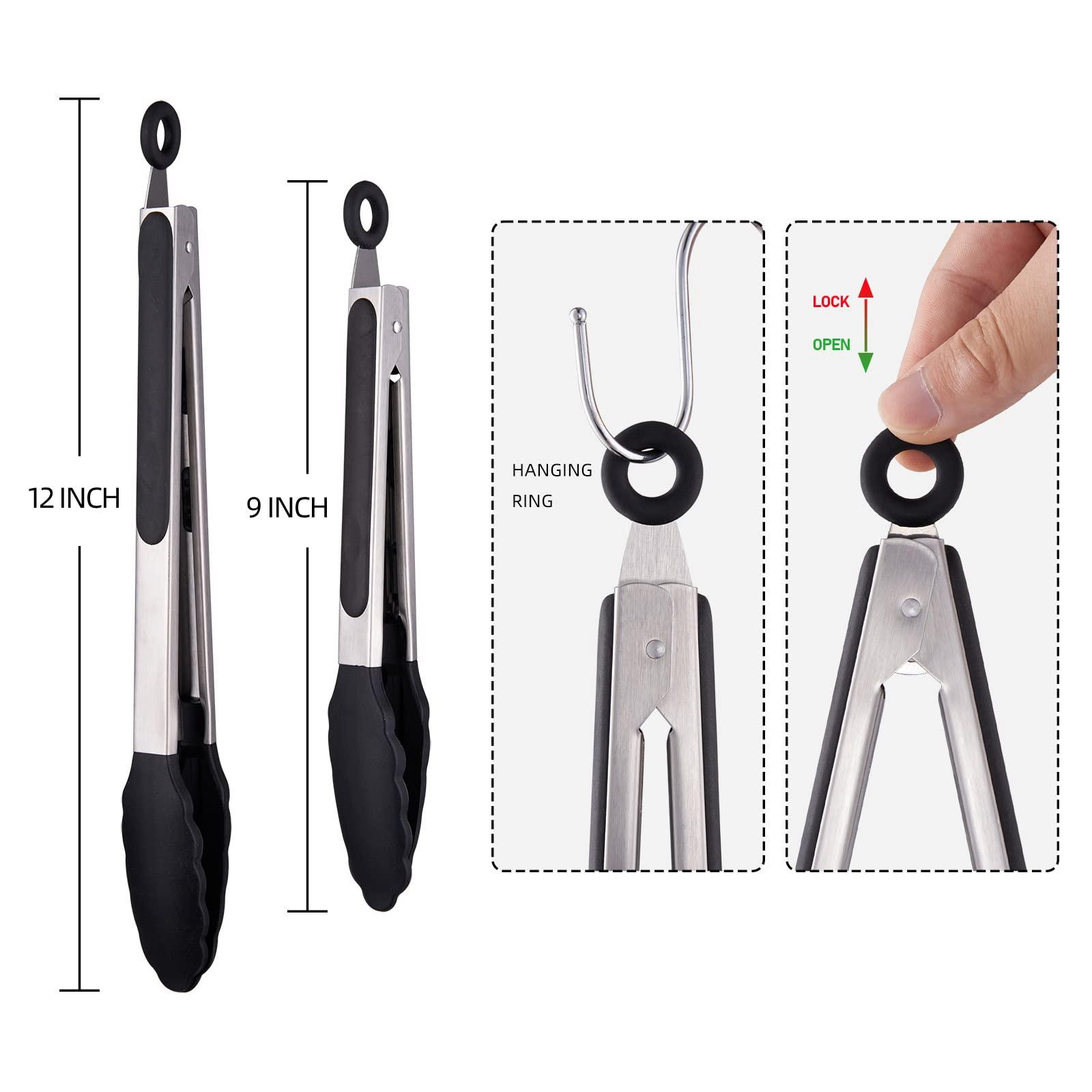 2Pcs/Set Silicone Non-Slip Tongs for Cooking Heat Resistant Tip Tongs for Kitchen Salad/Pasta/Grilling/BBQ,9 +12 (No FDA Certificate,BPA Free) Black
2Pcs/Set Silicone Non-Slip Tongs for Cooking Heat Resistant Tip Tongs for Kitchen Salad/Pasta/Grilling/BBQ,9 +12 (No FDA Certificate,BPA Free) Black