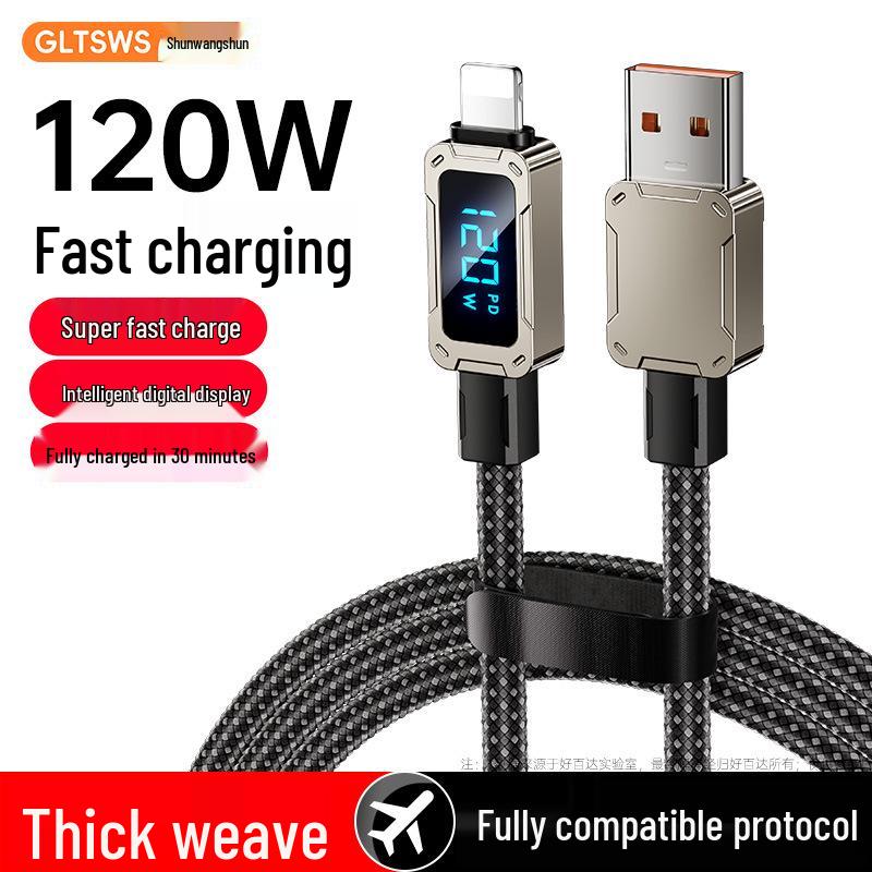 120W Dual Type-C Fast Charging Cable with Digital Display for Apple, Samsung, Huawei, Honor, and Xiaomi Devices Apple USB Zinc Alloy Smart Display
120W Dual Type-C Fast Charging Cable with Digital Display for Apple, Samsung, Huawei, Honor, and Xiaomi Devices Apple USB Zinc Alloy Smart Display