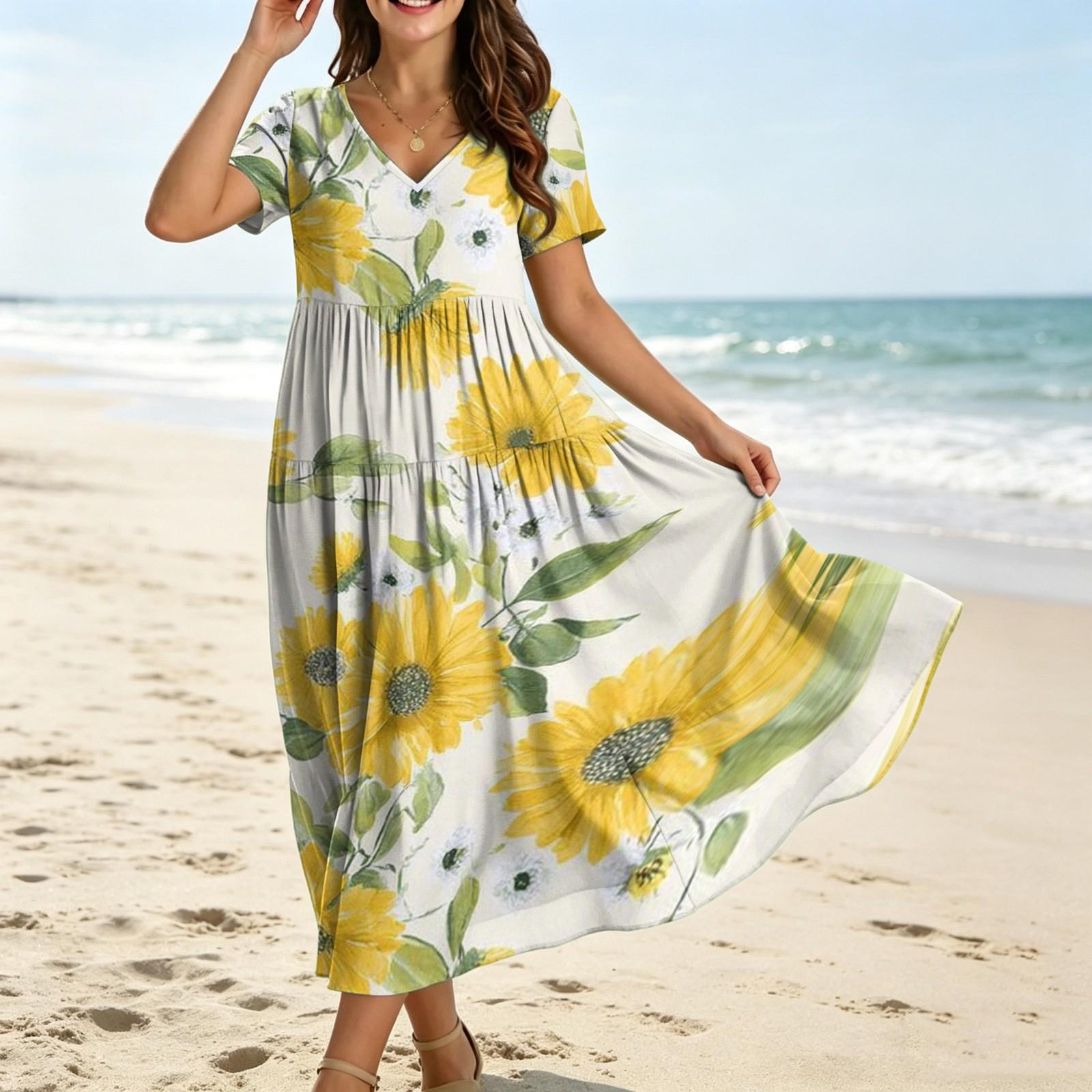 Women Casual Loose Bohemian Floral Dress Short Sleeve Long Maxi Summer Beach Swing Dress XL жовтий
Women Casual Loose Bohemian Floral Dress Short Sleeve Long Maxi Summer Beach Swing Dress XL жовтий