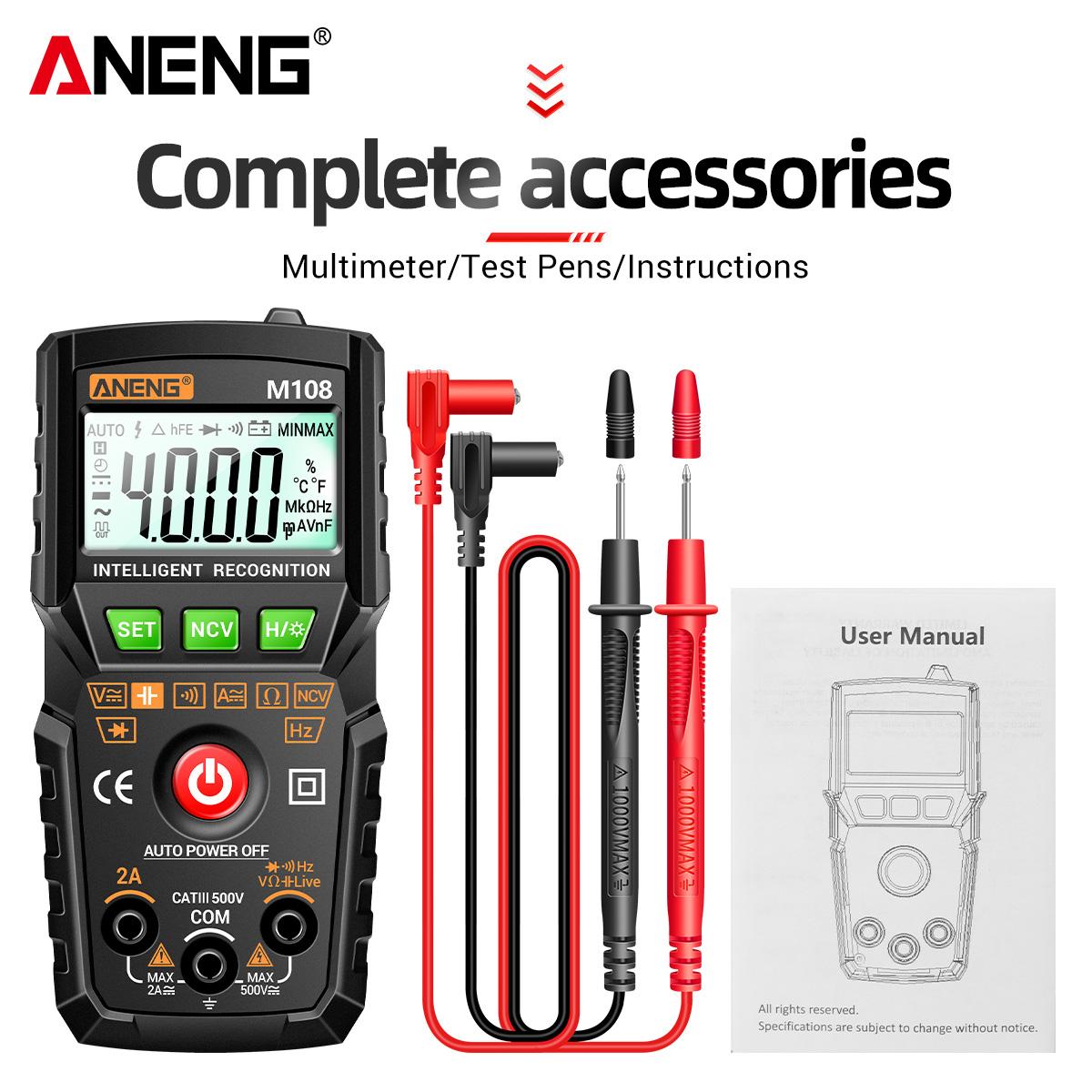 ANENG M108 Мини-цифровой мультиметр, 4000 отсчетов, автоматический тестер, цифровой мультиметр, профессиональный тестер, электрический мультиметр, тест
ANENG M108 Мини-цифровой мультиметр, 4000 отсчетов, автоматический тестер, цифровой мультиметр, профессиональный тестер, электрический мультиметр, тест