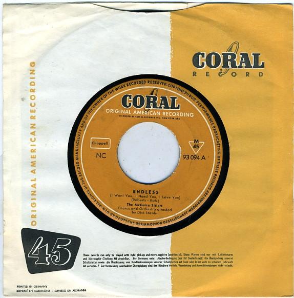 7-дюймовая пластинка MCGUIRE SISTERS Endless Evry Day Of My Life 93094 Коралловая 1956 Германия Рок Б/у
7-дюймовая пластинка MCGUIRE SISTERS Endless Evry Day Of My Life 93094 Коралловая 1956 Германия Рок Б/у