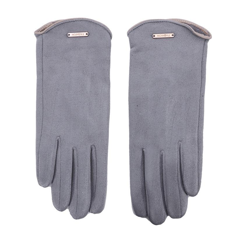 Женские перчатки с сенсорным экраном, модные варежки, осенне-зимние теплые тонкие кашемировые однотонные велосипедные замшевые ткани, элегантная ветрозащитная ткань серый