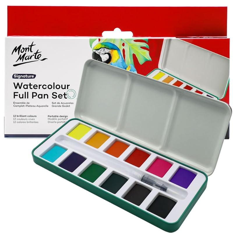 Mont Marte watercolor set full pan signature 13 pieces in a can vivid multi color translucent finish portable watercolor set, 12 basic color
Mont Marte watercolor set full pan signature 13 pieces in a can vivid multi color translucent finish portable watercolor set, 12 basic color