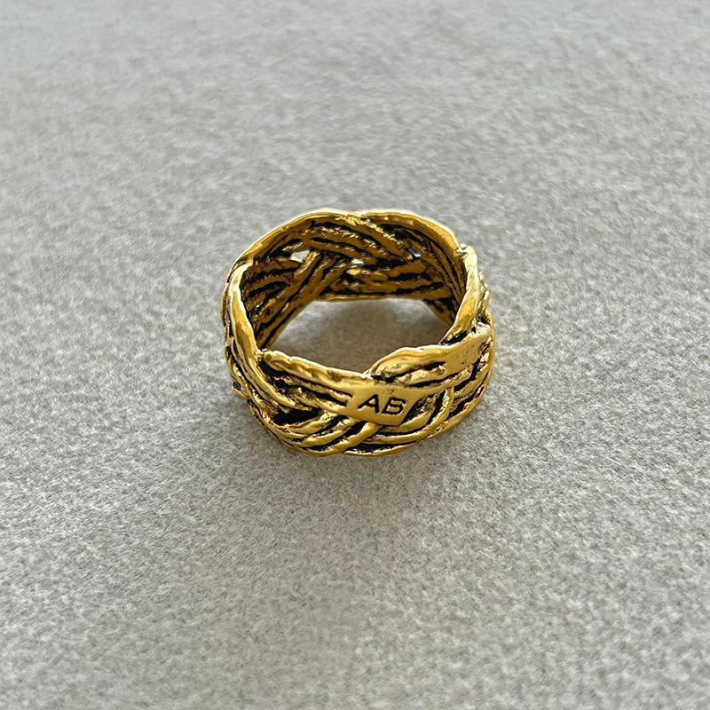 Французское нишевое кольцо плетеное в ретро-стиле с колосьями пшеницы - Универсальное, состаренное, легкая роскошь. Size 6