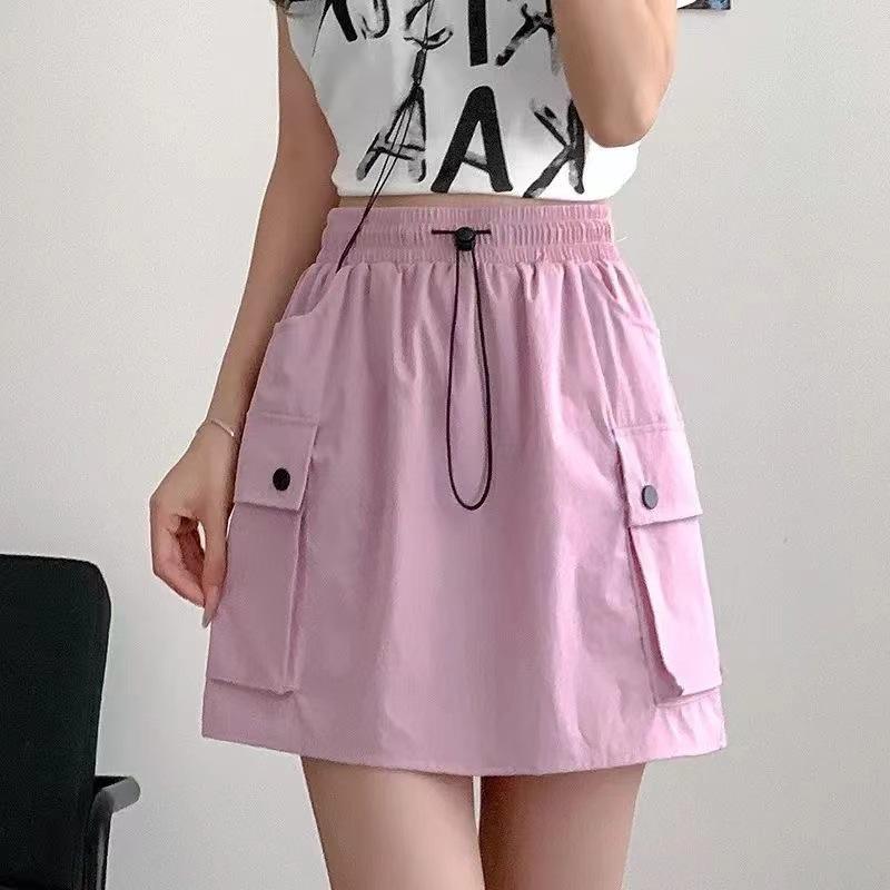 Уличная Горячая Девушка Юбка-карандаш с эластичной талией на кулиске Ретро Летняя Приталенная Юбка в Колледжском Стиле с Набедренными Карманами 4XL
