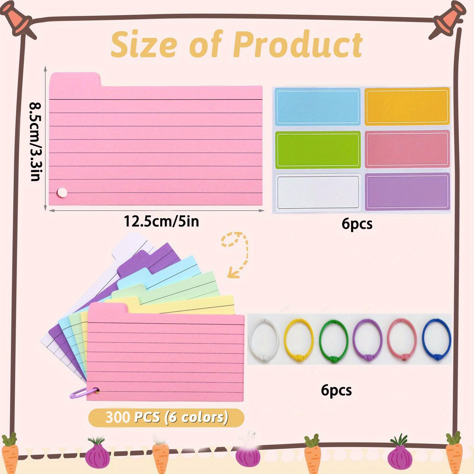300 шт. Цветные карточки 3,3x5 дюймов – Карточки для заметок с кольцами и липкими вкладками, Разноцветные линованные карточки для учебы, Школьные и офисные принадлежности 1set