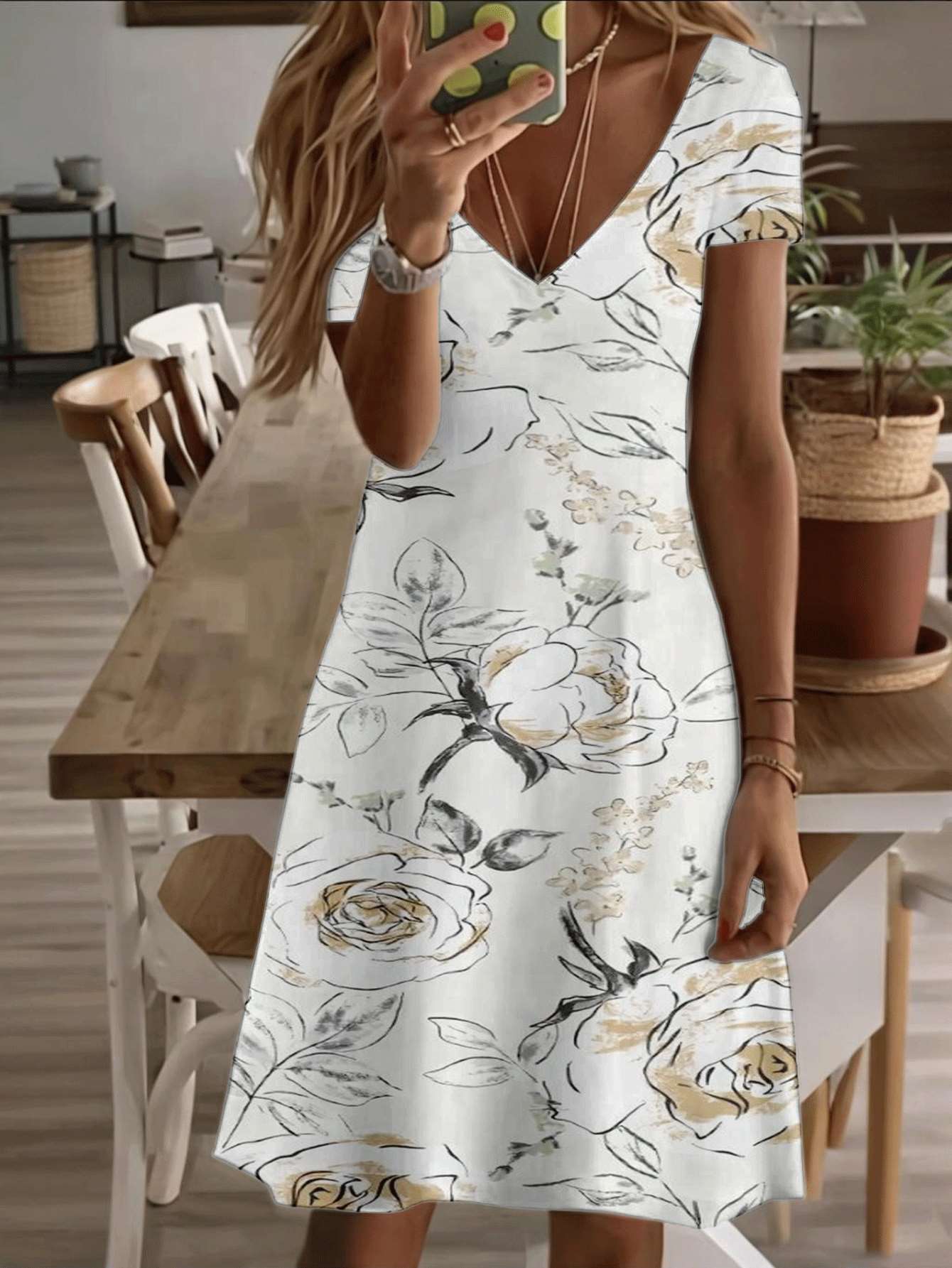Vneck shortsleeve midi dress floral print pattern 3D high quality print durable casual fashion elegant summer outfit soft fabric breathable beach styl XS дубильная кора
Vneck shortsleeve midi dress floral print pattern 3D high quality print durable casual fashion elegant summer outfit soft fabric breathable beach styl XS дубильная кора