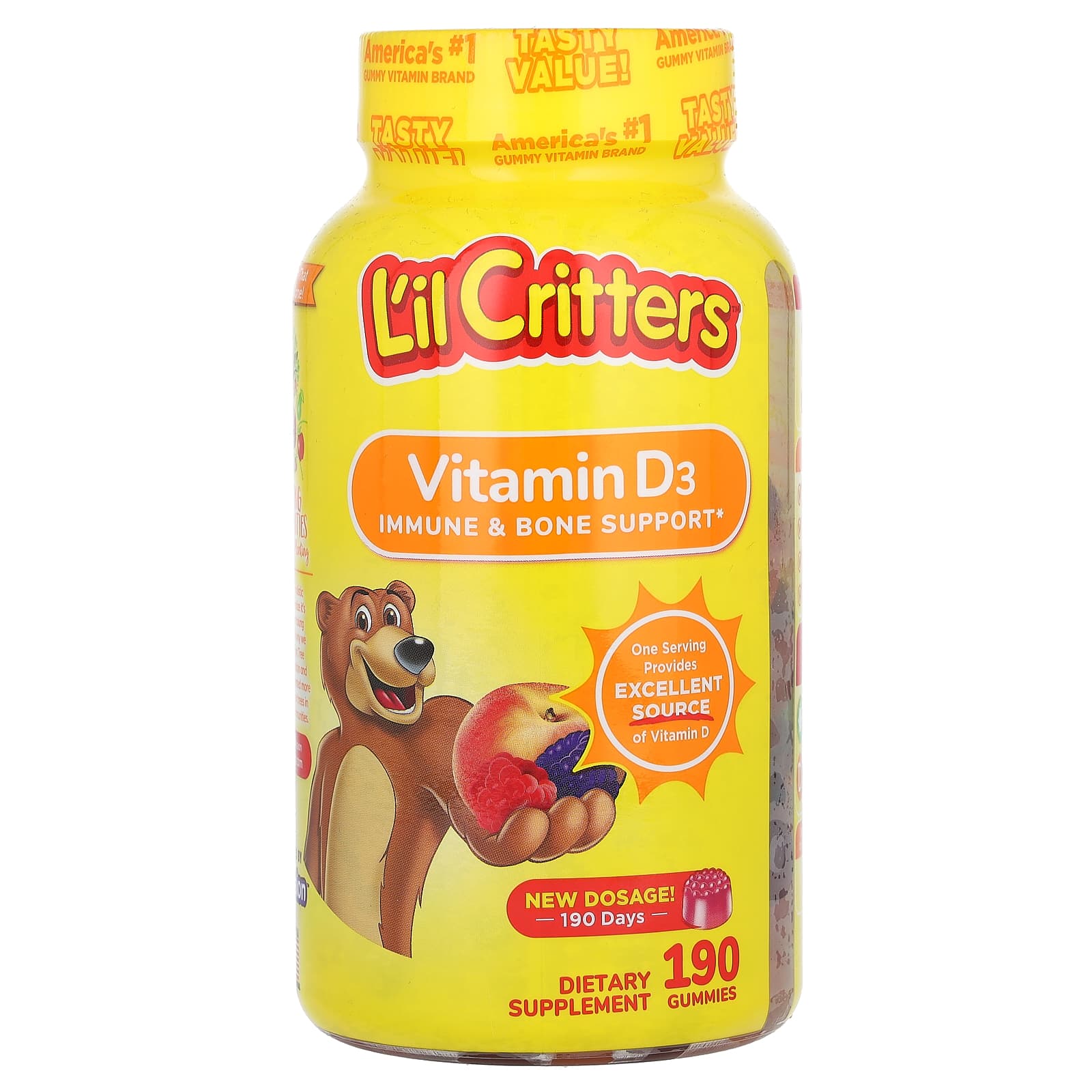 L Il Critters, Vitamin D3, Raspberry, Peach & Blackberry, 190 Gummies (25Mcg (1,000Iu) per Gummi)
L Il Critters, Vitamin D3, Raspberry, Peach & Blackberry, 190 Gummies (25Mcg (1,000Iu) per Gummi)