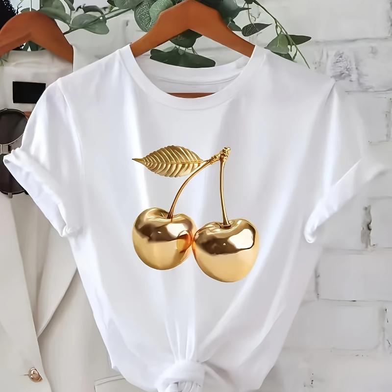 Quanquan Metallic Golden Cherry Print Short-Sleeve T-Shirt, Fashionable Niche Loose-Fit Crewneck Top, Sweet and Cool Versatile Casual Women s Style XL білий
Quanquan Metallic Golden Cherry Print Short-Sleeve T-Shirt, Fashionable Niche Loose-Fit Crewneck Top, Sweet and Cool Versatile Casual Women s Style XL білий