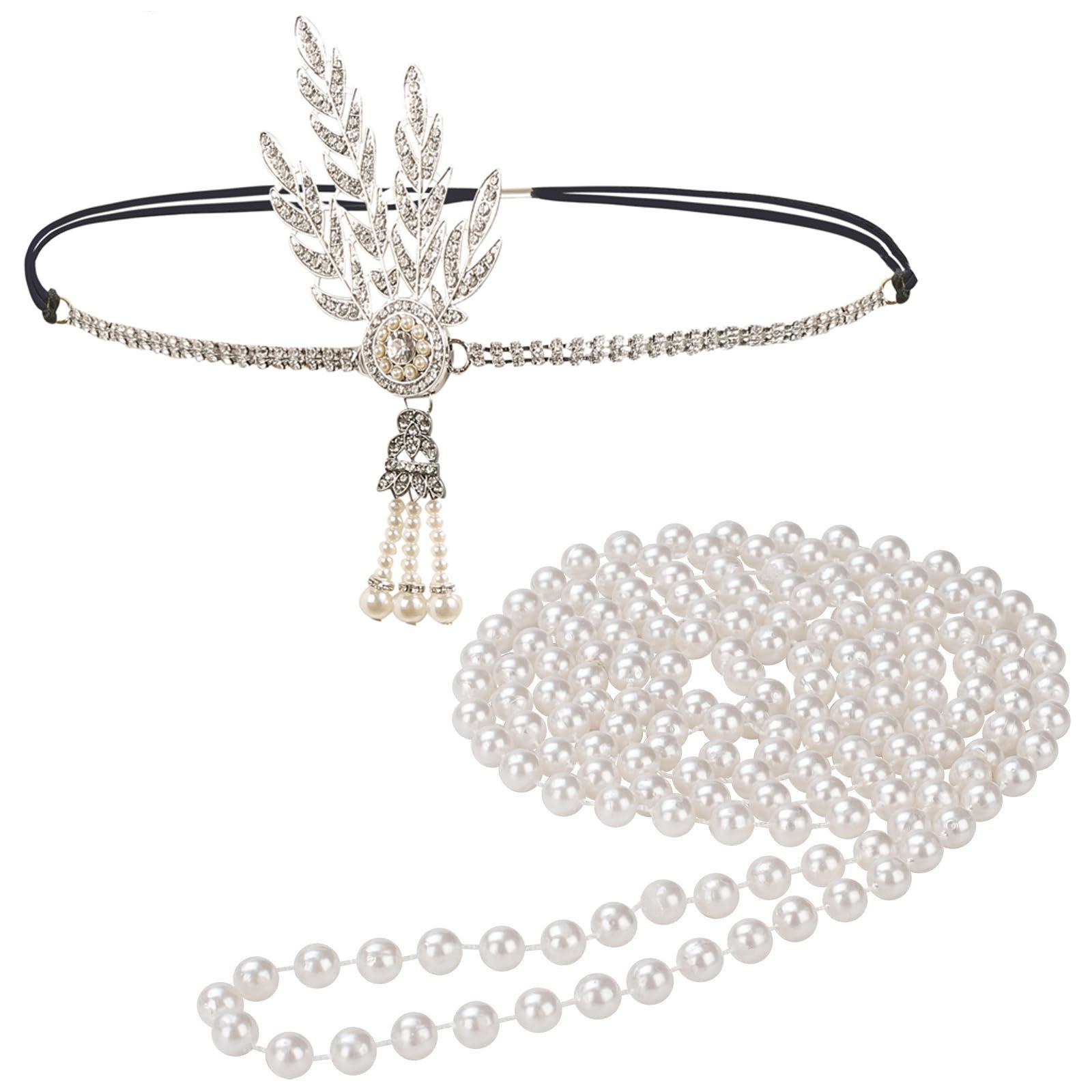 2pcs Pearl Necklace 1920s Party Masquerade Lady Decorative Feather Alloy Headband Flapper Accessories Set for Women срібний
2pcs Pearl Necklace 1920s Party Masquerade Lady Decorative Feather Alloy Headband Flapper Accessories Set for Women срібний