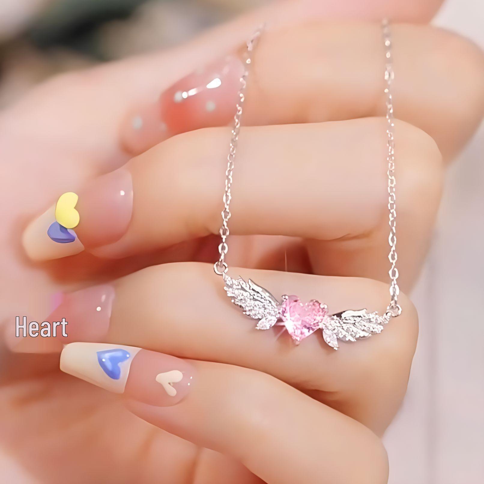 S925 Sterling Silver Angel Wing Heart Rhinestone Necklace - Elegant Small Fragrance Style S800 Silver
S925 Sterling Silver Angel Wing Heart Rhinestone Necklace - Elegant Small Fragrance Style S800 Silver
