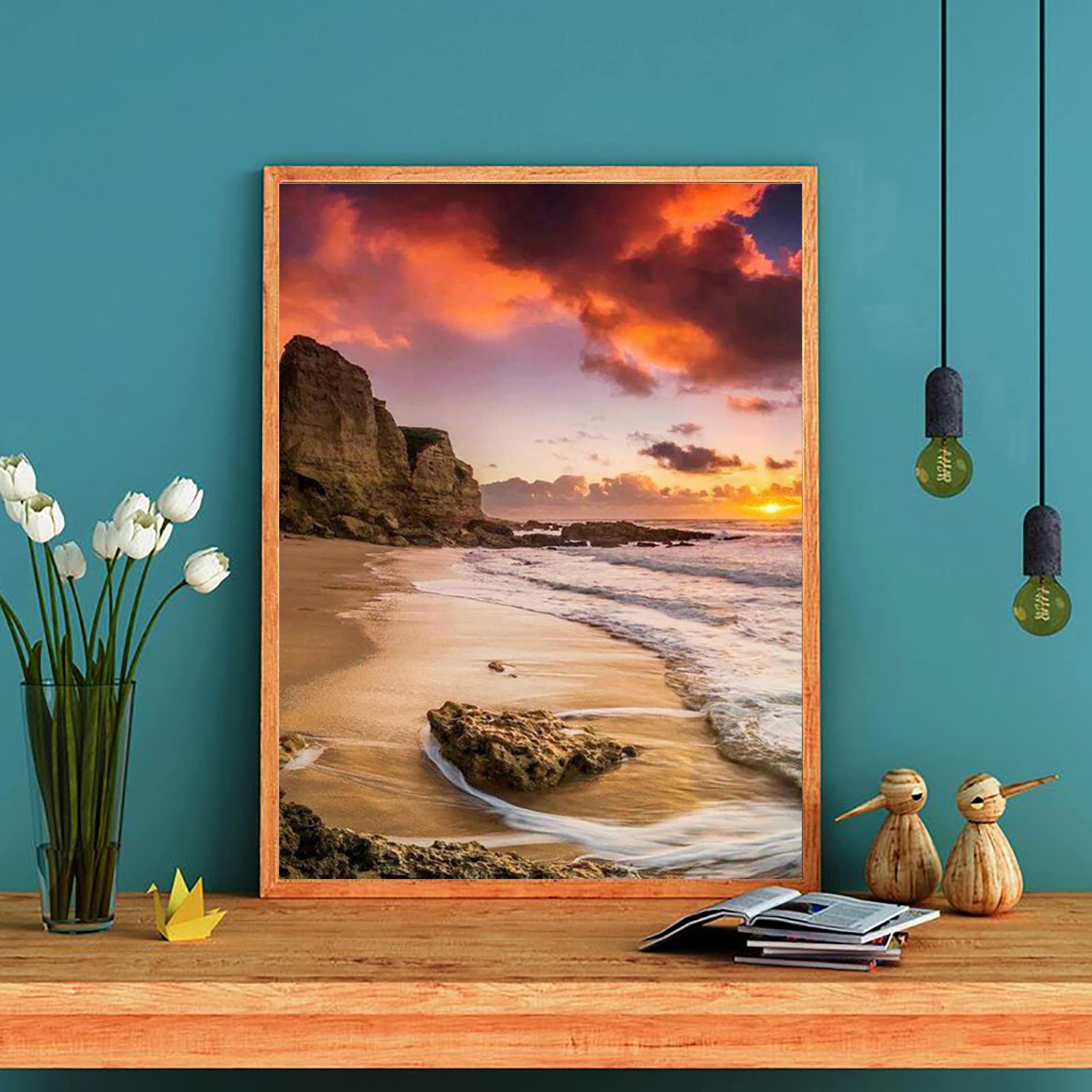 5D Diy Алмазная картина закат и пляж Алмазная вышивка Полный набор аниме Наборы для вышивки крестом Домашний декор Подарок ручной работы Round 25x25cm