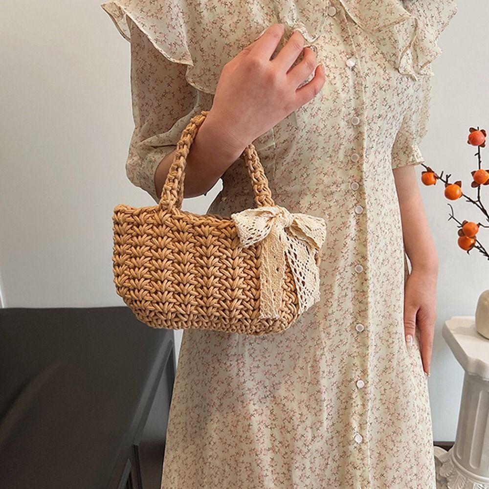 Lace Bowknot Braided Underarm Bag Large Capacity Knitted Handbag Trendy Beach Straw Bag Vacation хакі
Lace Bowknot Braided Underarm Bag Large Capacity Knitted Handbag Trendy Beach Straw Bag Vacation хакі
