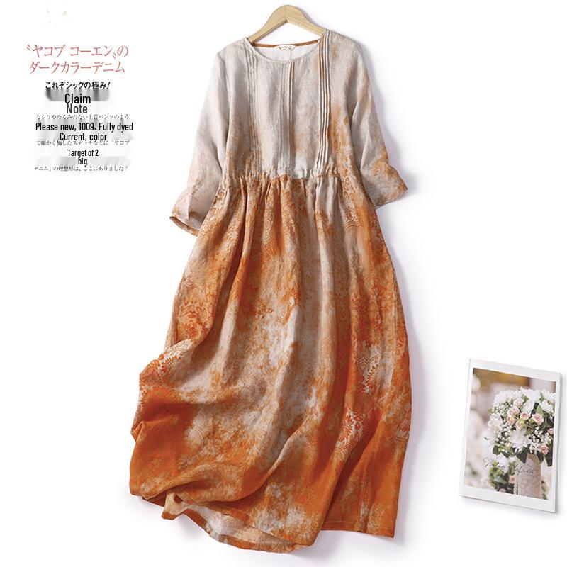 Printed Linen Round Neck Mid-Length Skirt with Slimming Belt 2XL помаранчевий
Printed Linen Round Neck Mid-Length Skirt with Slimming Belt 2XL помаранчевий