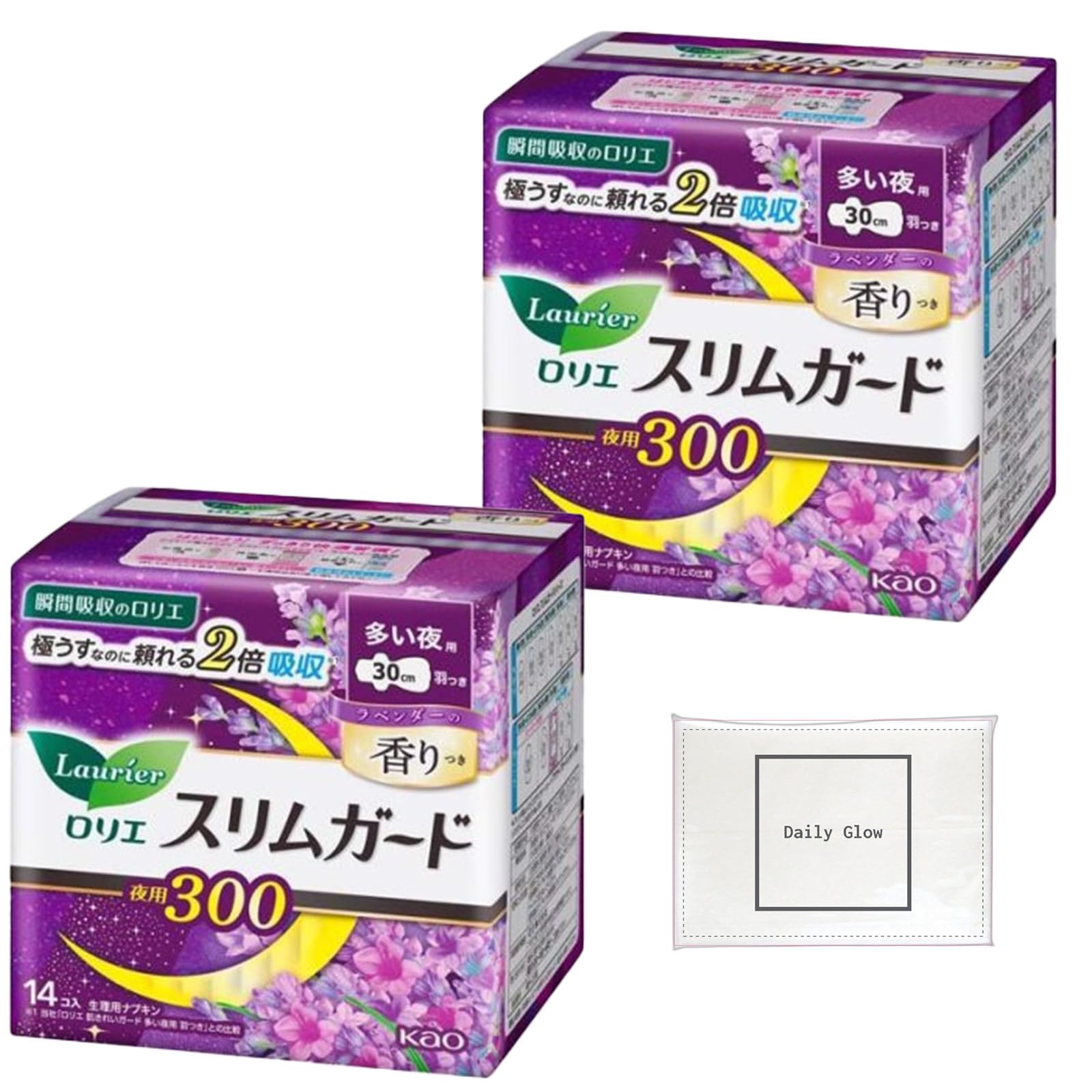 Laurier Slim Guard Lavender scent for heavy nights 300 pieces x 2 DailyGlow original tissue included (14 bags) +
Laurier Slim Guard Lavender scent for heavy nights 300 pieces x 2 DailyGlow original tissue included (14 bags) +