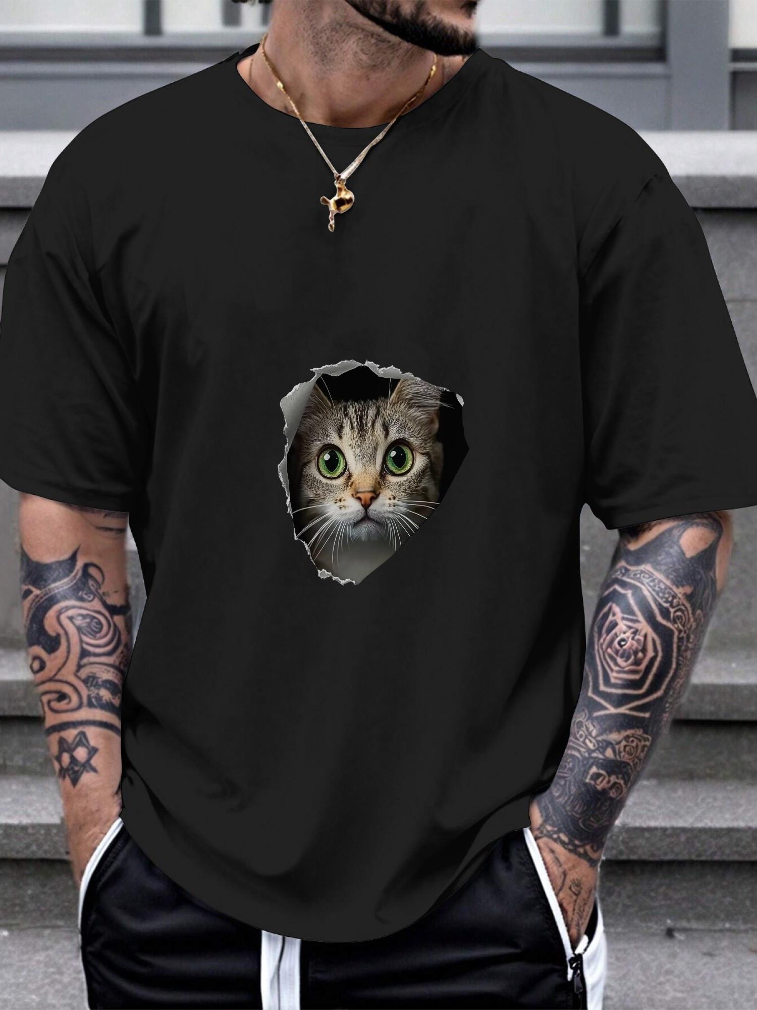 1pc Casual 3D Pastel Cat Graphic T-shirt - 180g Cotton Crew Neck Short Sleeve Tee with Realistic Green Eyes & Torn Hole Design M
1pc Casual 3D Pastel Cat Graphic T-shirt - 180g Cotton Crew Neck Short Sleeve Tee with Realistic Green Eyes & Torn Hole Design M