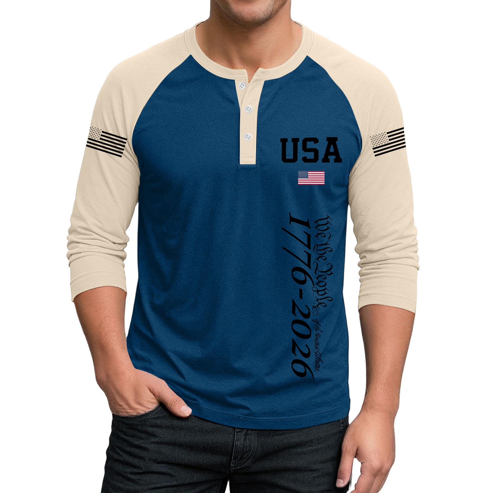 Men Henley Neck Raglan Sleeve Three Quarter Length Top with USA Themed Graphic Print and Button Front Casual Fit Shirt XXXL синий
Men Henley Neck Raglan Sleeve Three Quarter Length Top with USA Themed Graphic Print and Button Front Casual Fit Shirt XXXL синий
