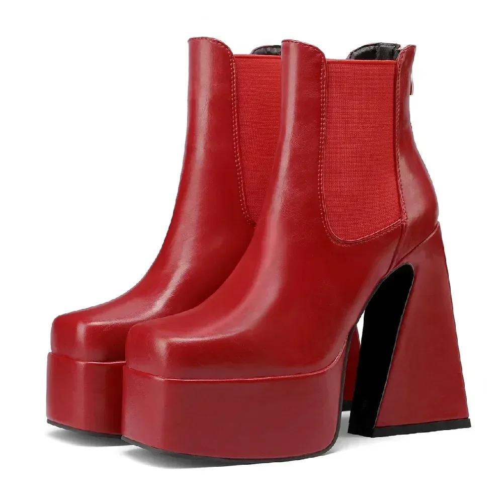 Winter Women Chelsea Boots Red Black PU High Strange Heels Party Dress Lady British Retro Square Toe Zipper Platform Ankle Boots 43
Winter Women Chelsea Boots Red Black PU High Strange Heels Party Dress Lady British Retro Square Toe Zipper Platform Ankle Boots 43