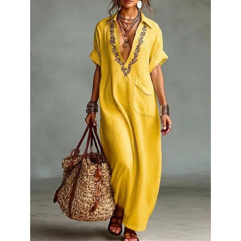 Spring and summer, Europe, America, loose women s embroidery pocket casual lapel cotton and linen jumpsuit XXXL жовтий
Spring and summer, Europe, America, loose women s embroidery pocket casual lapel cotton and linen jumpsuit XXXL жовтий