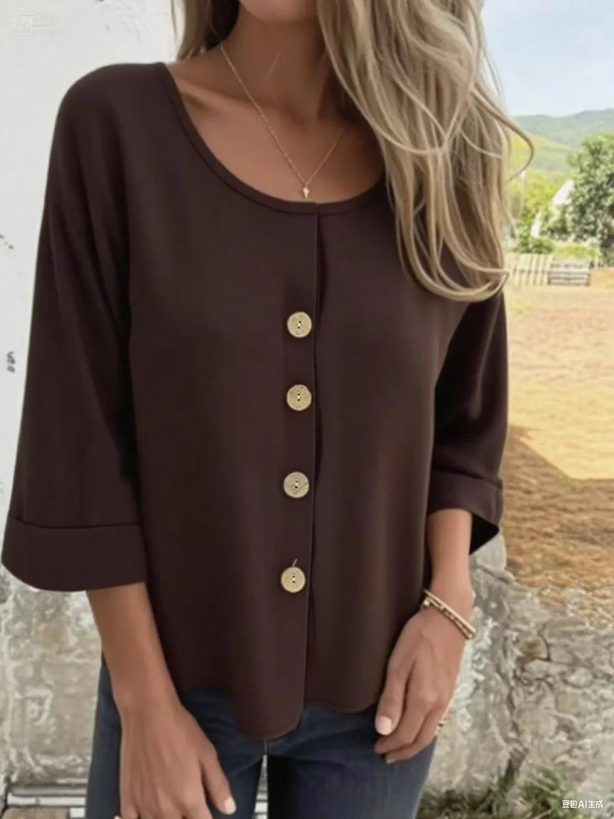 European and American new loose T-shirt women s crew neck cotton and linen buttons, top cardigan shirt 5XL темно-коричневого кольору
European and American new loose T-shirt women s crew neck cotton and linen buttons, top cardigan shirt 5XL темно-коричневого кольору