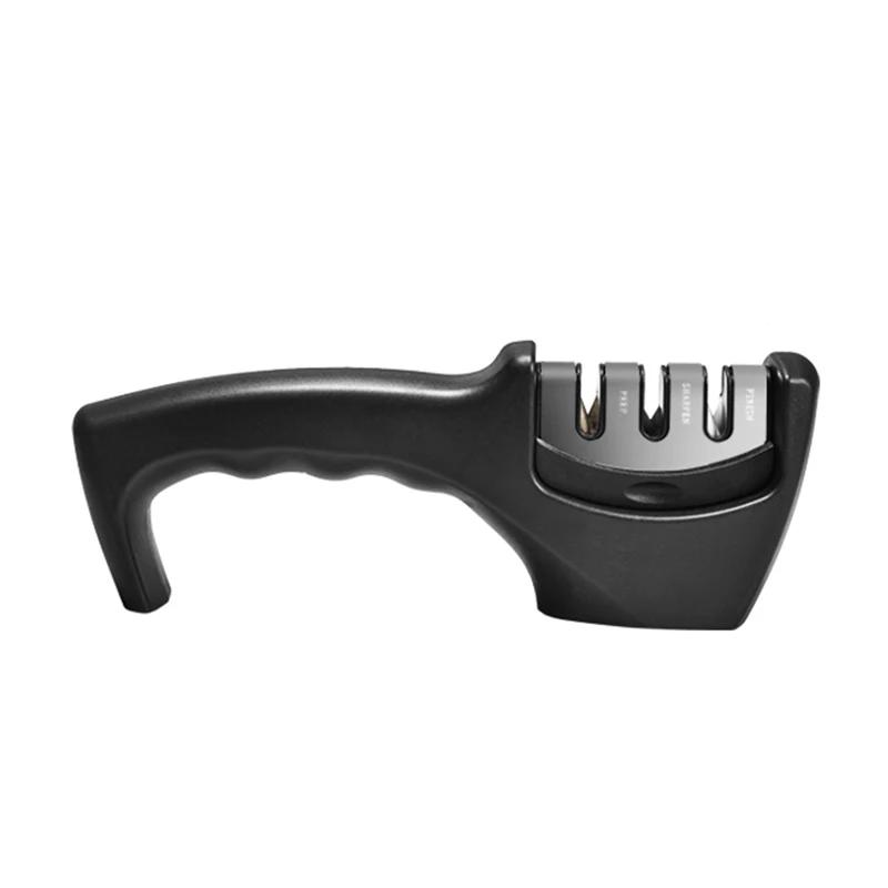 3-ступенчатая точилка для ножей, профессиональный кухонный точильный камень, вольфрамовая сталь, керамическая точилка, кухонные инструменты, аксессуары для ножей 1Pcs чёрный