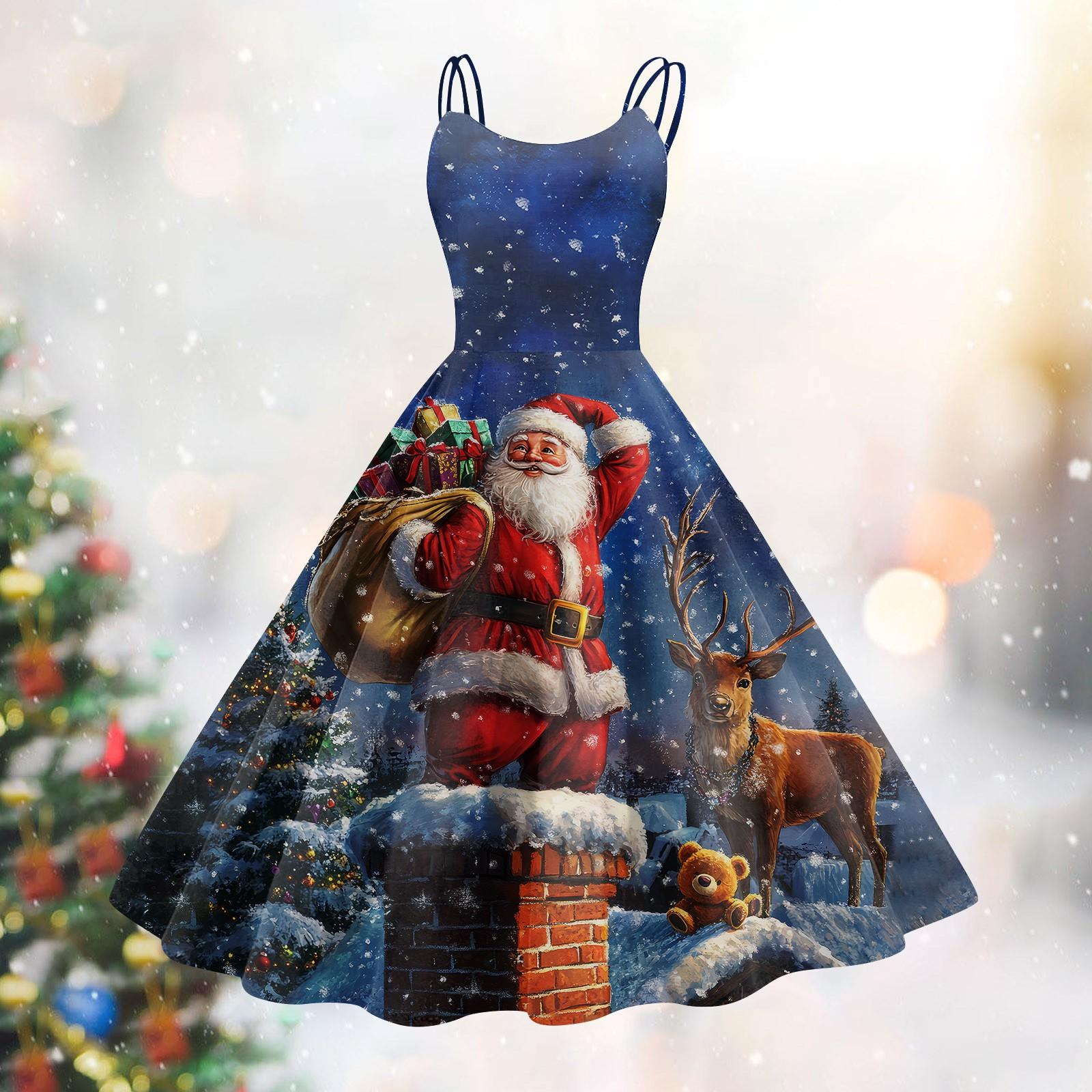 Женское модное сексуальное коктейльное платье без бретелек с рождественским принтом в стиле панк, винтажное платье. XXL