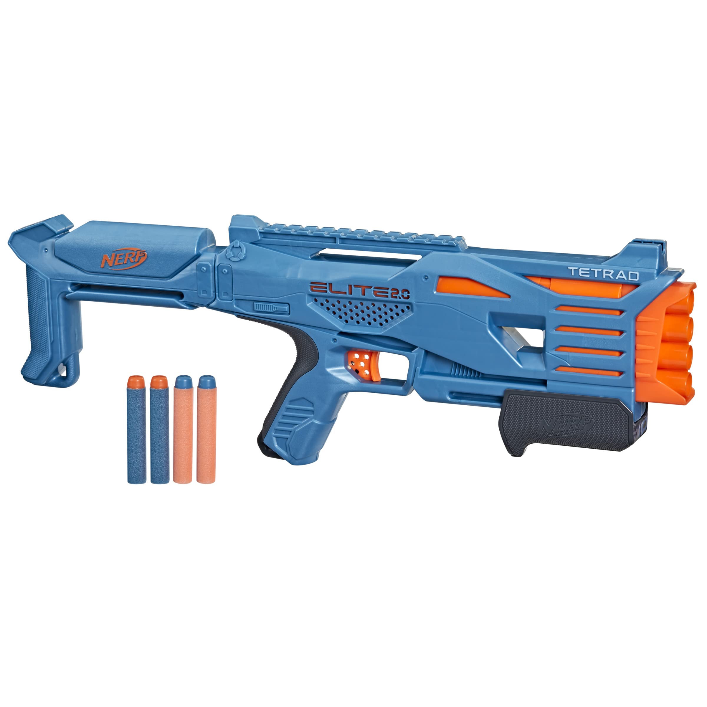 NERF Elite Tetrad 4 Elite 4-ствольный тактическая планка для кастомизации помповый бластер 2.0 QS-4, стрелы, выстрел, особенности, действие.
NERF Elite Tetrad 4 Elite 4-ствольный тактическая планка для кастомизации помповый бластер 2.0 QS-4, стрелы, выстрел, особенности, действие.