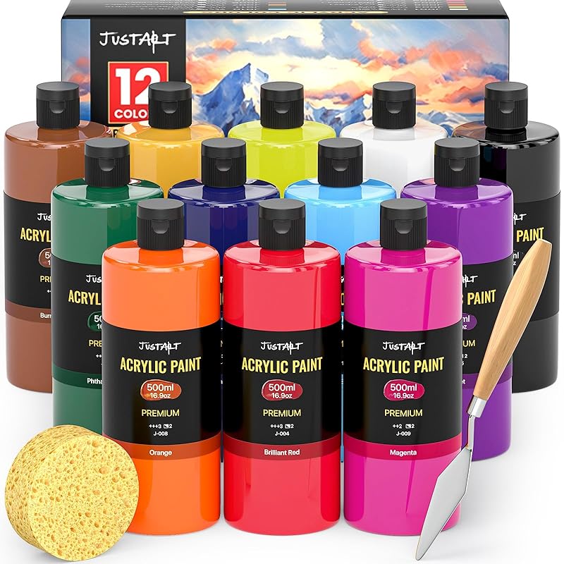JusArt acrylic paint 12 color set large capacity 500ML acrylic paint set large bottle safety quick drying waterproof Durability art art class
JusArt acrylic paint 12 color set large capacity 500ML acrylic paint set large bottle safety quick drying waterproof Durability art art class