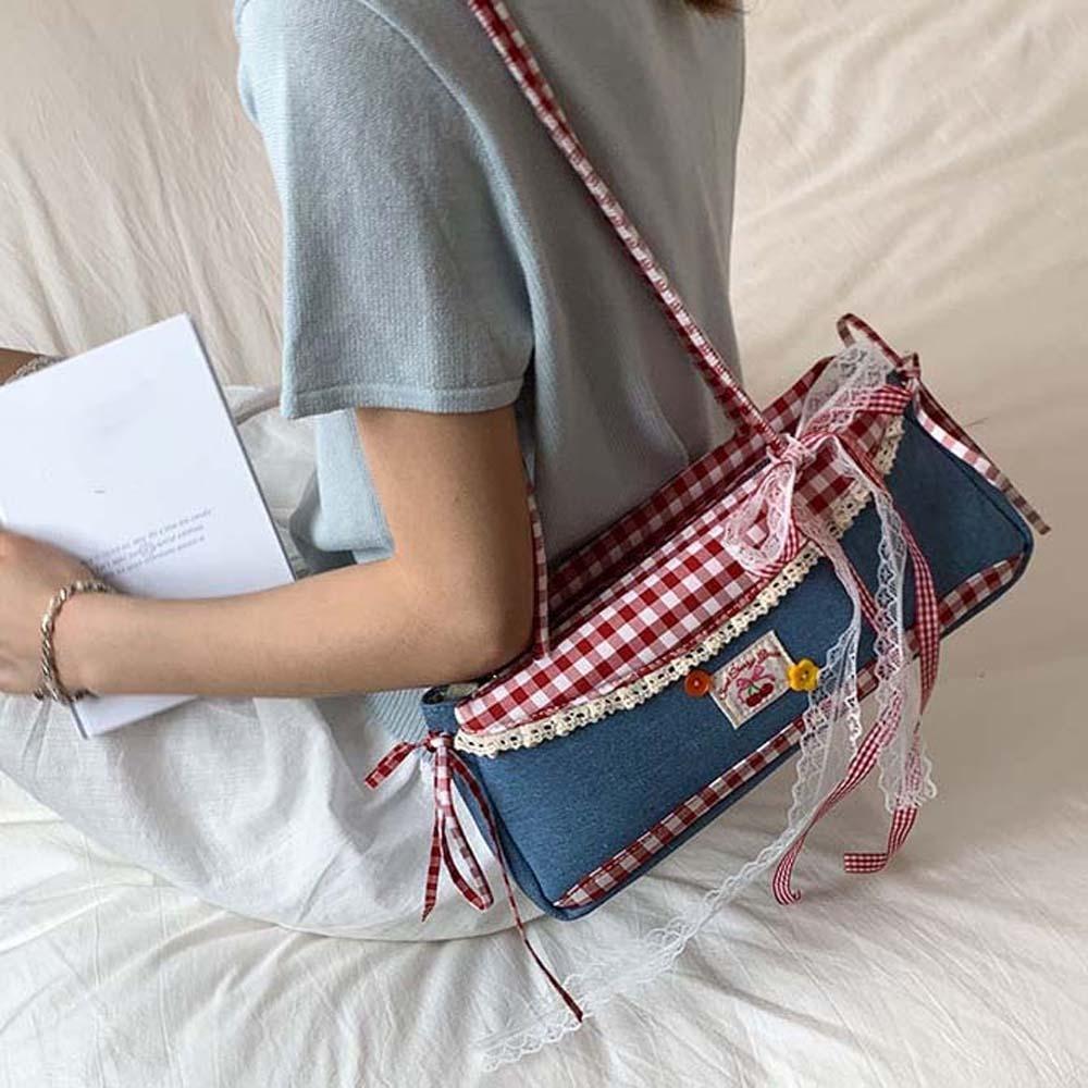Sweet Plaid Shoulder Bag Denim Blue Cloth Underarm Bags All-match French Stick Handbag Daily червоний
Sweet Plaid Shoulder Bag Denim Blue Cloth Underarm Bags All-match French Stick Handbag Daily червоний