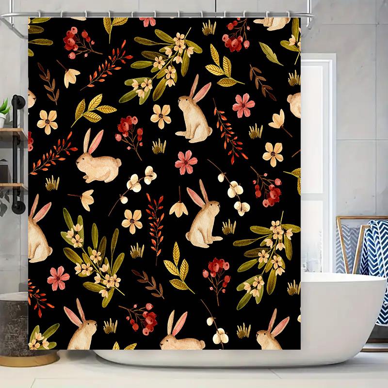 Animal Floral Shower Curtain: Watercolor Rabbit Flower Bath Decoration For Bathroom Decor Black Background With Pink Yellow Gree W60H190(CM)-1 Pcs
Animal Floral Shower Curtain: Watercolor Rabbit Flower Bath Decoration For Bathroom Decor Black Background With Pink Yellow Gree W60H190(CM)-1 Pcs