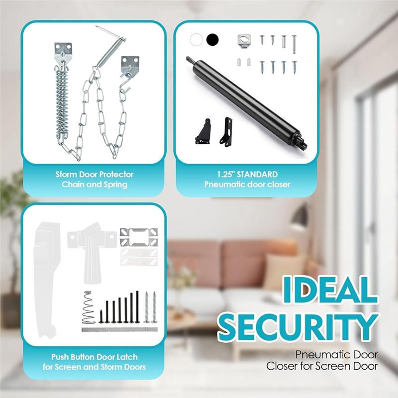 A25F-Screen And Storm Door Closer Kit Storm Door Protector Chain And Spring Screen And Storm Door Push Button Latch Set Black чёрный
A25F-Screen And Storm Door Closer Kit Storm Door Protector Chain And Spring Screen And Storm Door Push Button Latch Set Black чёрный