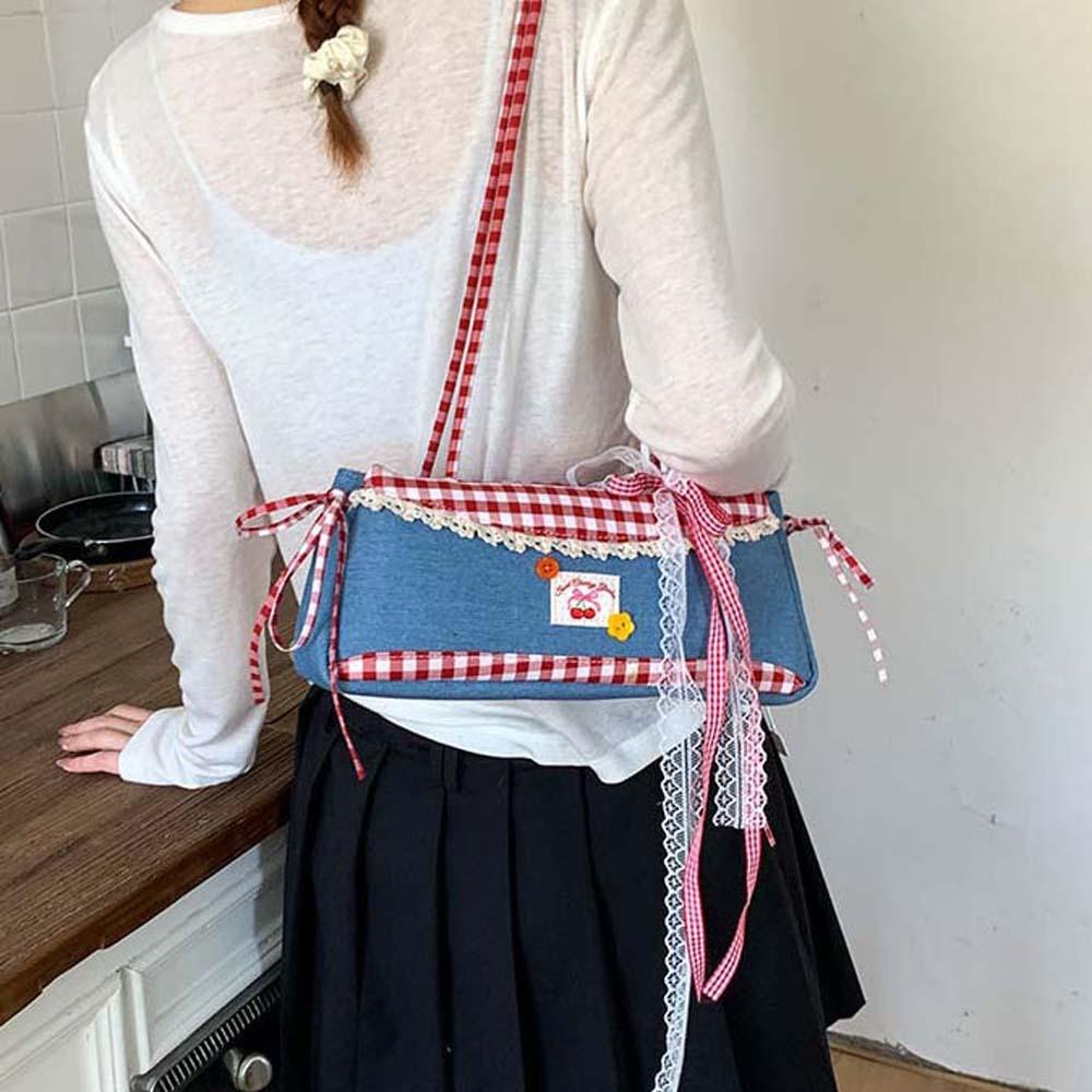 Denim Blue Plaid Shoulder Bag Sweet Cloth Underarm Bags All-match French Stick Handbag Women червоний
Denim Blue Plaid Shoulder Bag Sweet Cloth Underarm Bags All-match French Stick Handbag Women червоний
