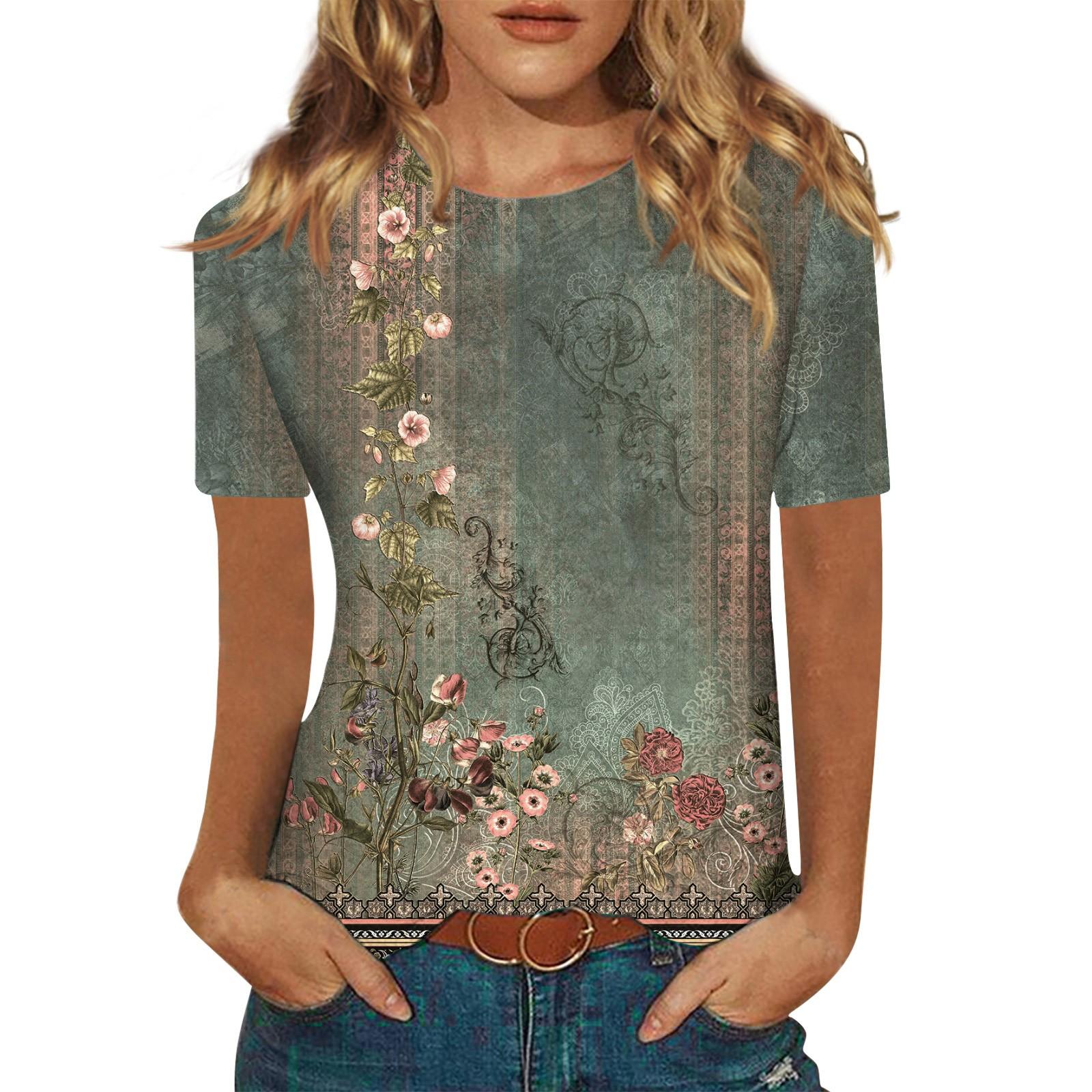 Рубашки с коротким рукавом для женщин, милые футболки с графическим принтом, блузки, повседневные базовые топы больших размеров, пуловеры S зелёный
Рубашки с коротким рукавом для женщин, милые футболки с графическим принтом, блузки, повседневные базовые топы больших размеров, пуловеры S зелёный