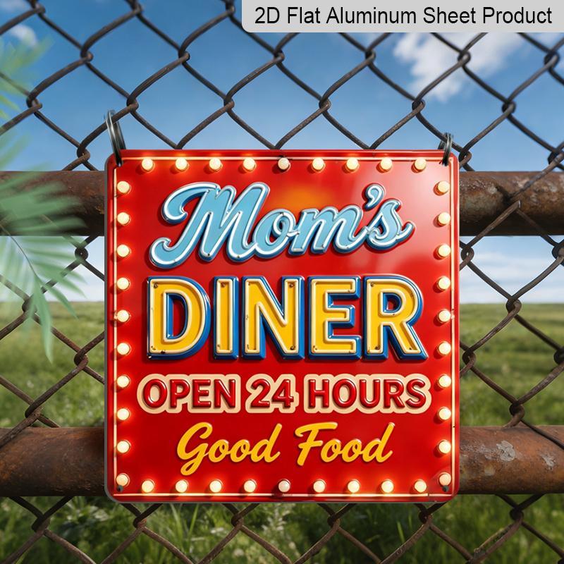 2D Flat - 1pc, Vintage Metal Aluminum Decorative Sign and Plaque, Wording Sign Mom s Diner Open 24 Hours Good Food , Retro Decoration Sign for Mom S 20*20cm
2D Flat - 1pc, Vintage Metal Aluminum Decorative Sign and Plaque, Wording Sign Mom s Diner Open 24 Hours Good Food , Retro Decoration Sign for Mom S 20*20cm
