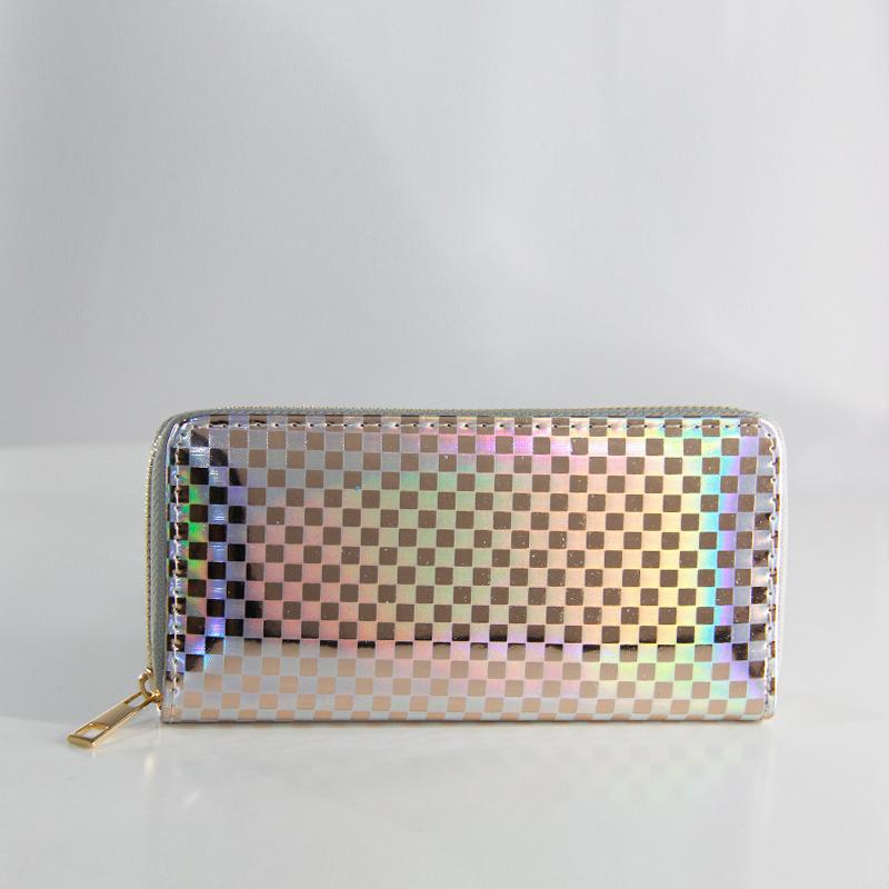 кошелек с длинной молнией и лазерным узором в клетку, красочный кошелек и сумка. 
кошелек с длинной молнией и лазерным узором в клетку, красочный кошелек и сумка.