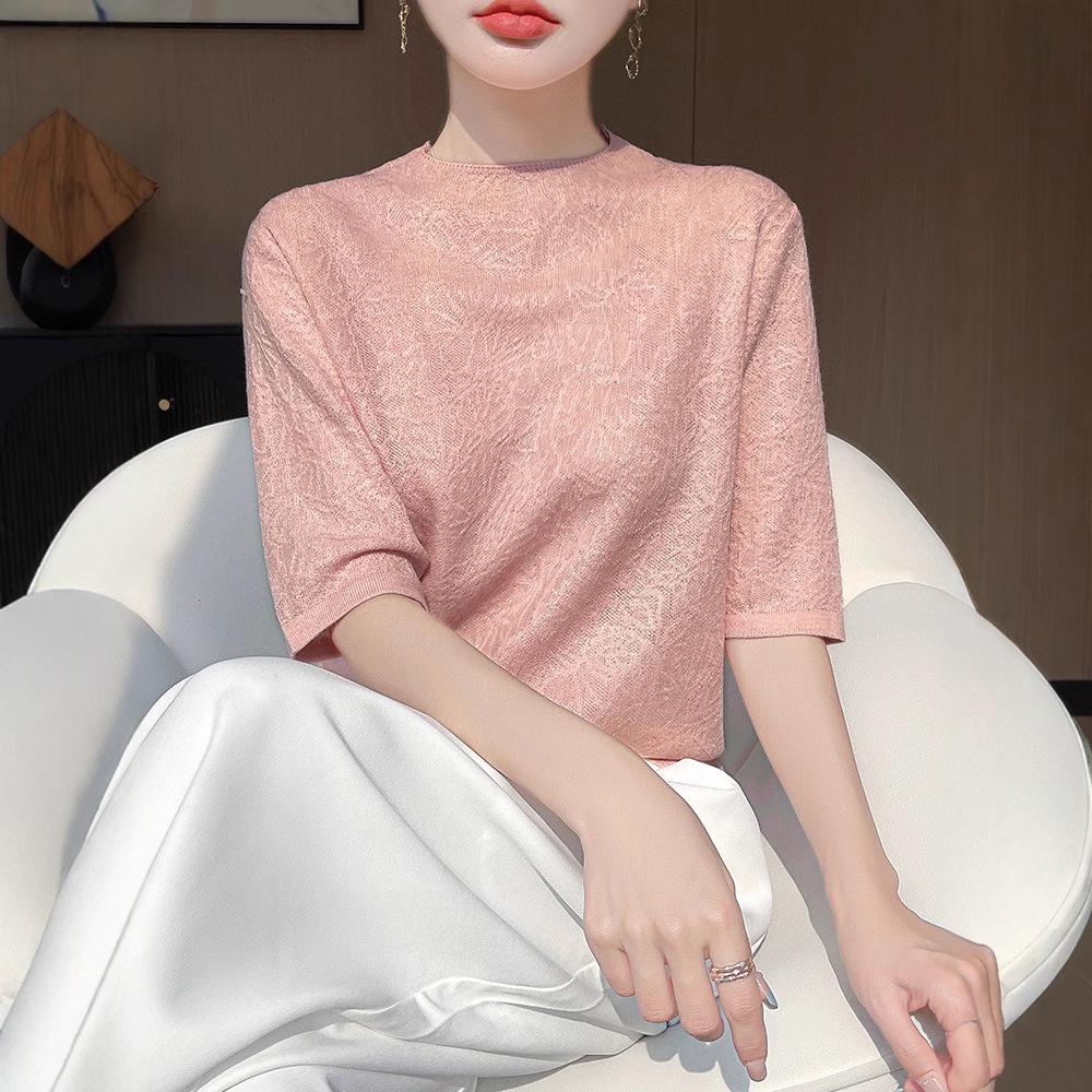 Spring/Summer Women s Knit Half-Neck Five-Sleeve Jacquard Hollow Pullover M (fits 90-110 jin)
Spring/Summer Women s Knit Half-Neck Five-Sleeve Jacquard Hollow Pullover M (fits 90-110 jin)
