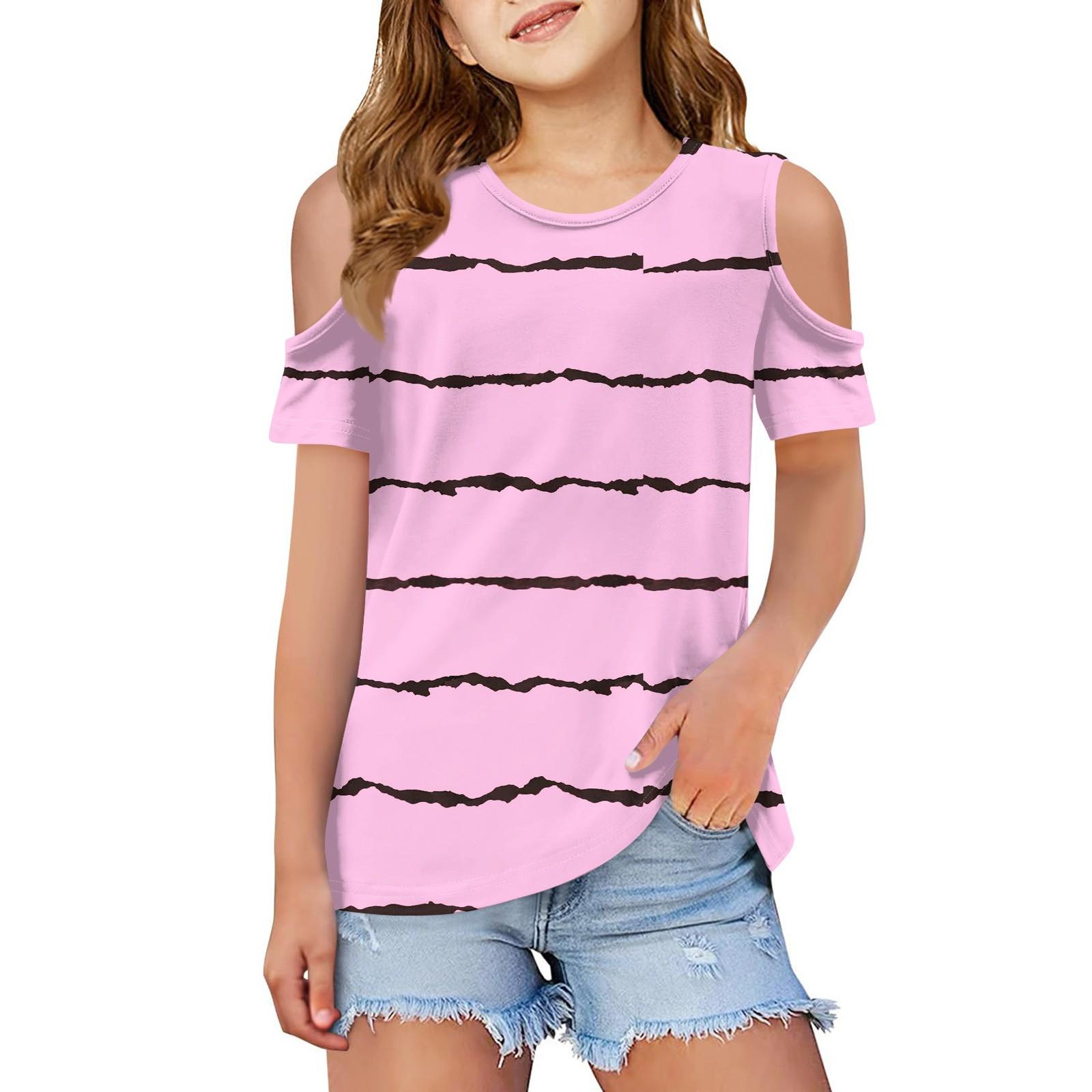 Children summer fashion dew shoulder round collar leisure striped T-shirt coat 160 рожевий
Children summer fashion dew shoulder round collar leisure striped T-shirt coat 160 рожевий