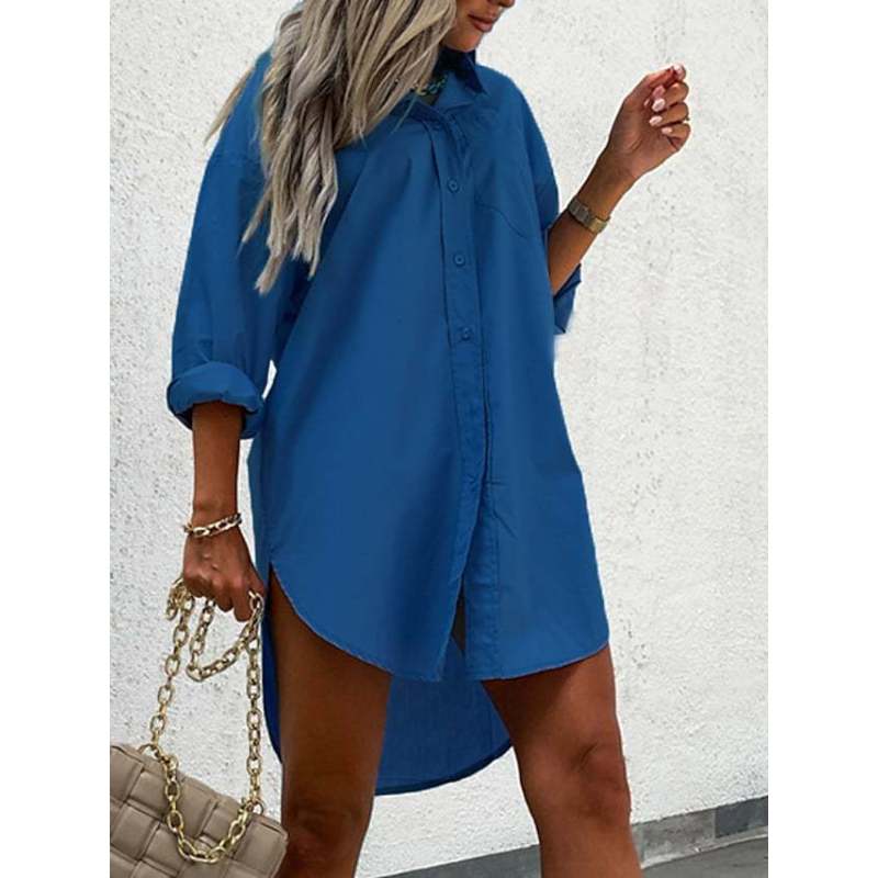 Women s Solid Color Short-sleeved Lapel Cotton and Linen Mid-length Loose Shirt S синій
Women s Solid Color Short-sleeved Lapel Cotton and Linen Mid-length Loose Shirt S синій
