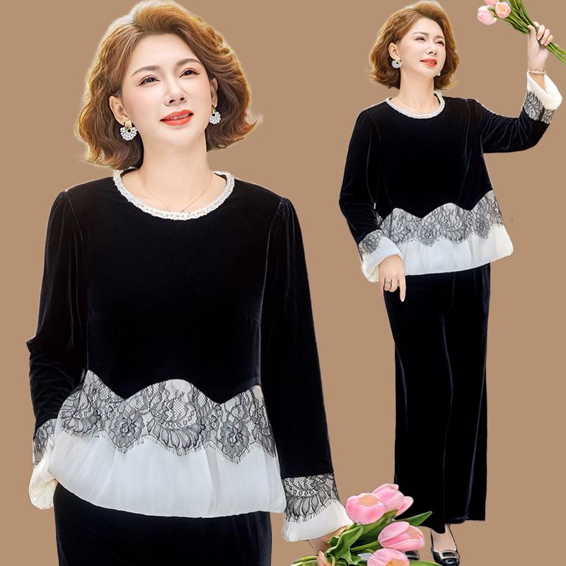 Mom s Spring & Autumn Velvet Suit: Stylish Long-Sleeve Top & Loose Pants for Middle-Aged Women XL (approx. 90-105 jin) чорний
Mom s Spring & Autumn Velvet Suit: Stylish Long-Sleeve Top & Loose Pants for Middle-Aged Women XL (approx. 90-105 jin) чорний