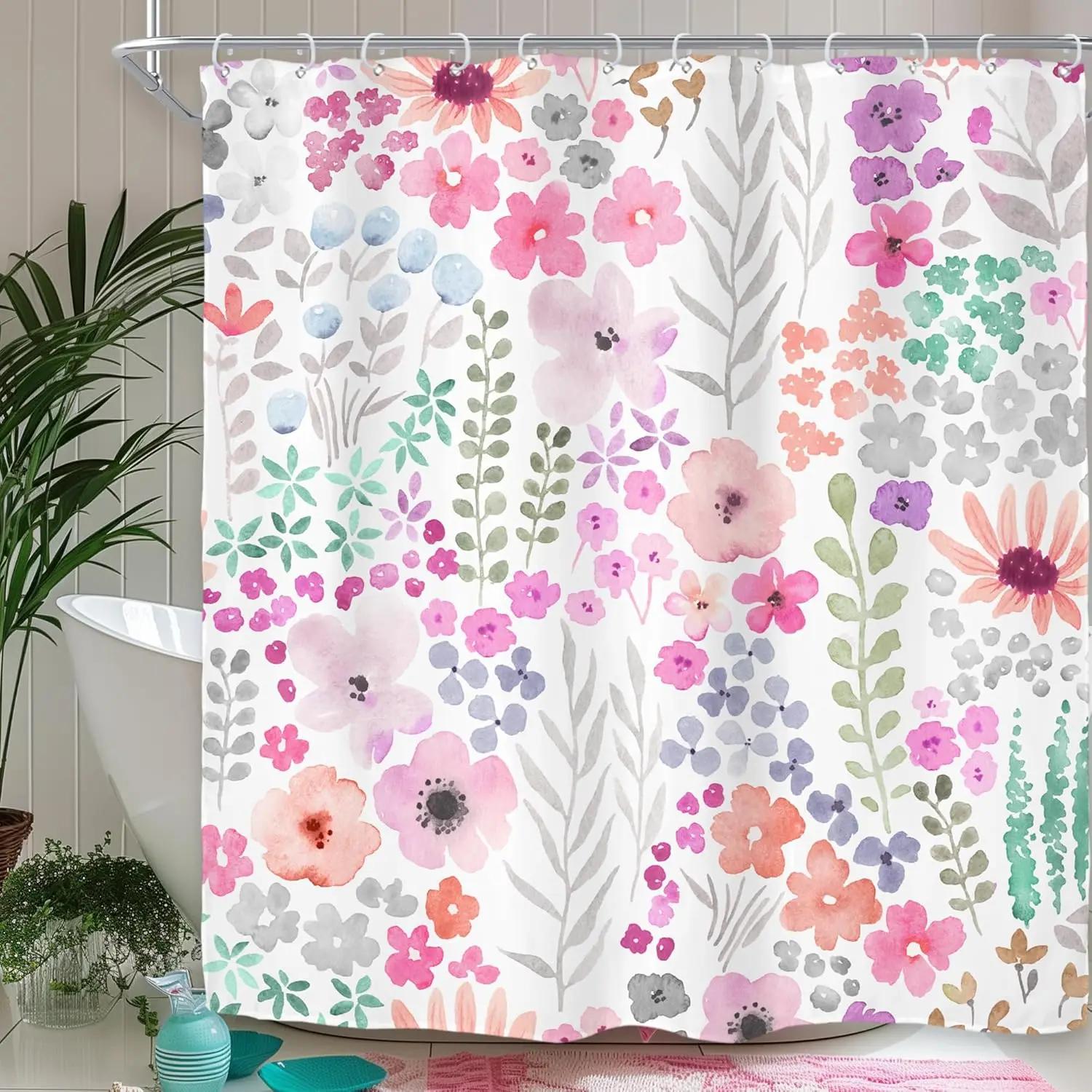 Spring Boho Style Kids Girls Teen Wildflowers Pink Watercolor Fabric Bathroom Curtains, Trendy Botanical Bathroom Decor Set W60H190(CM)-1 Pcs
Spring Boho Style Kids Girls Teen Wildflowers Pink Watercolor Fabric Bathroom Curtains, Trendy Botanical Bathroom Decor Set W60H190(CM)-1 Pcs