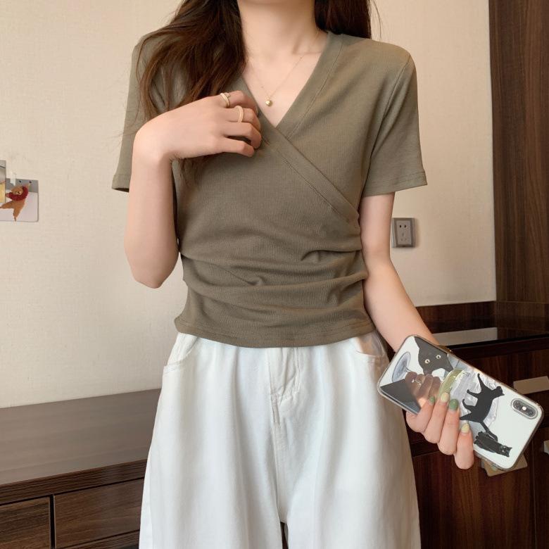 Milk silk, cross v-neck short-sleeved t-shirt for women s summer slim-fitting and thin short models M белый
Milk silk, cross v-neck short-sleeved t-shirt for women s summer slim-fitting and thin short models M белый