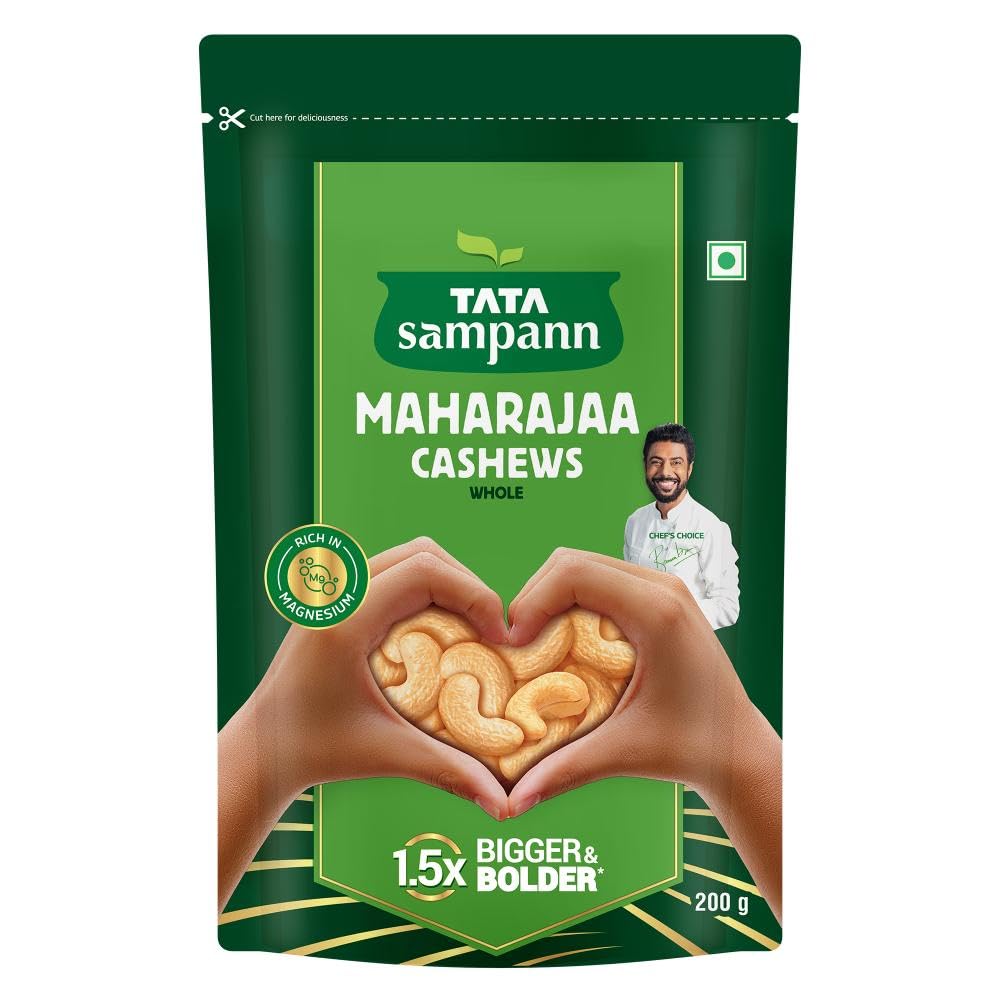 Tata Sampann Maharajaa Cashews Whole 200g Premium Crunchy Nuts Source of Protein Magnesium Fibre Chef Ranveer Brar Choice Snack and Cooking Delight
Tata Sampann Maharajaa Cashews Whole 200g Premium Crunchy Nuts Source of Protein Magnesium Fibre Chef Ranveer Brar Choice Snack and Cooking Delight