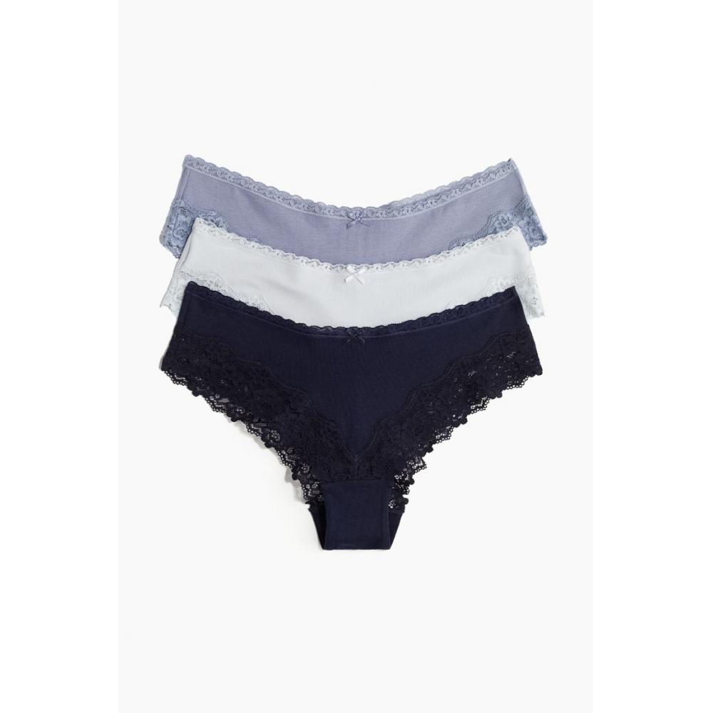 H M Lace Trimmed Hipster 3 Pack Panties Navy Blue Light Blue 
H M Lace Trimmed Hipster 3 Pack Panties Navy Blue Light Blue
