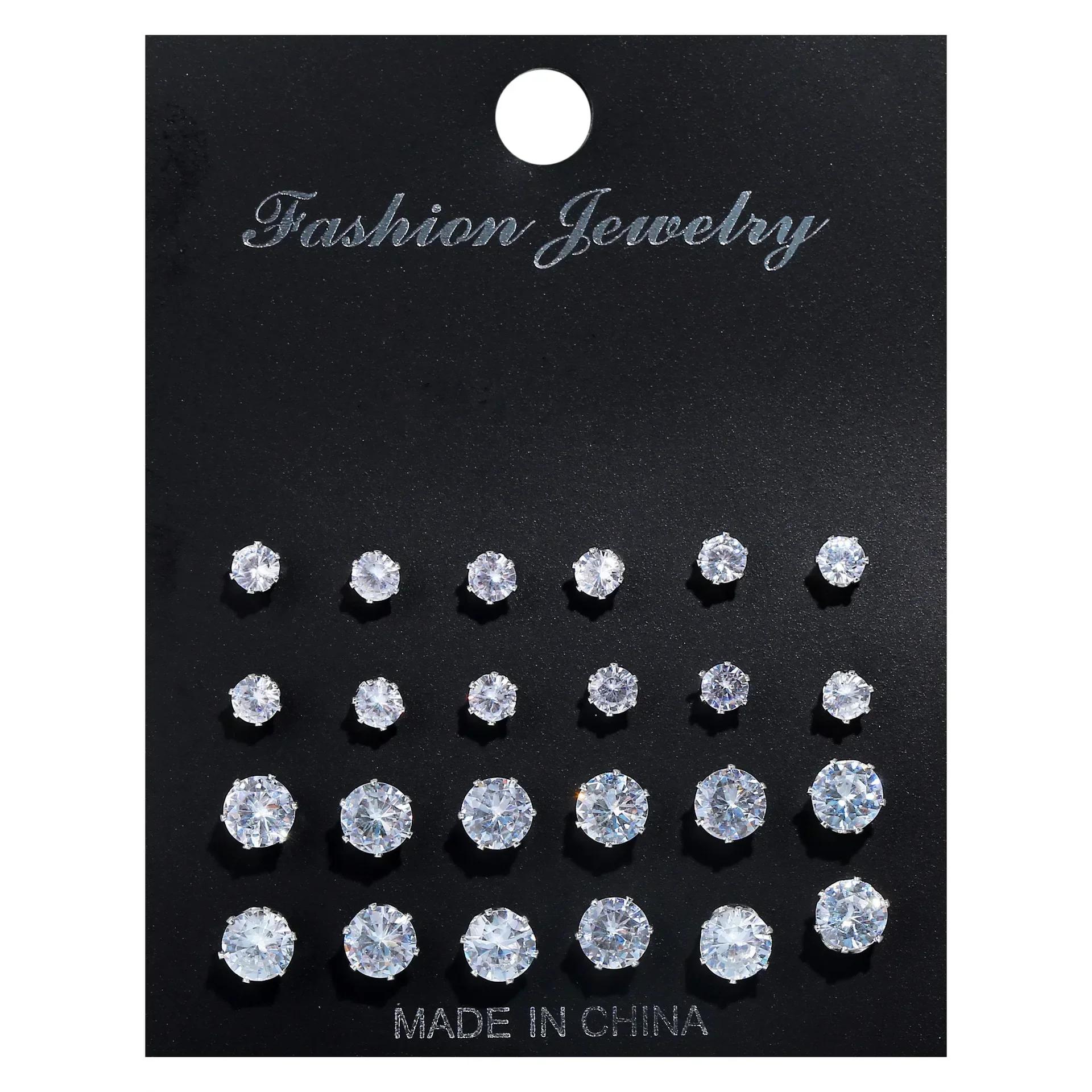 12 Pairs/Pack Shiny Zircon Stud Earrings Set for Women Men Daily Versatile Chic Silver Color Crystal Ear Jewelry Accessories
12 Pairs/Pack Shiny Zircon Stud Earrings Set for Women Men Daily Versatile Chic Silver Color Crystal Ear Jewelry Accessories
