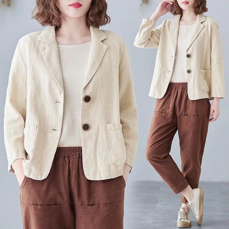 Women s 2024 Spring/Autumn Cotton-Linen Loose Casual Blazer - Plus Size, Long Sleeve, Short Jacket L (115-130 jin)
Women s 2024 Spring/Autumn Cotton-Linen Loose Casual Blazer - Plus Size, Long Sleeve, Short Jacket L (115-130 jin)