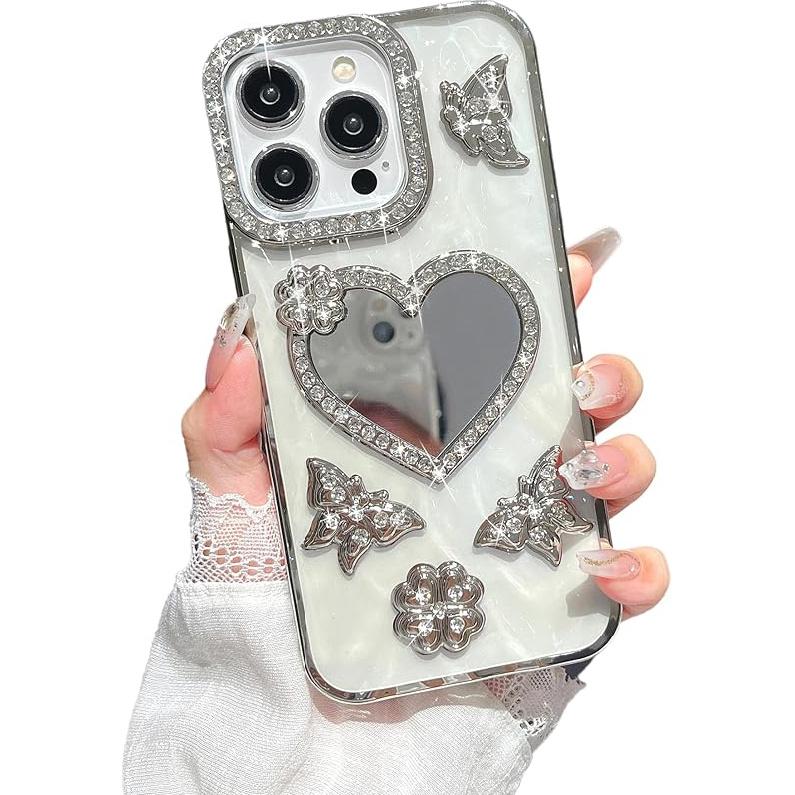 Caseative for iPhone 15 Case,Plating Electroplated Love Heart Butterfly Glitter Bling Diamond Mirror Phone Case (Black,15) серебряный
Caseative for iPhone 15 Case,Plating Electroplated Love Heart Butterfly Glitter Bling Diamond Mirror Phone Case (Black,15) серебряный