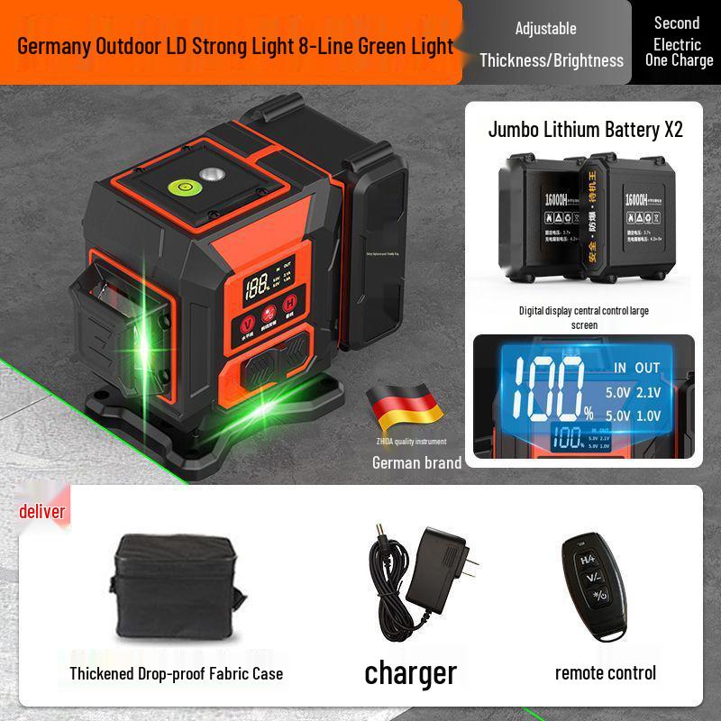 12-line High Precision Green Infrared Level with Strong Light and Automatic Self-Leveling for Outdoor Use
12-line High Precision Green Infrared Level with Strong Light and Automatic Self-Leveling for Outdoor Use