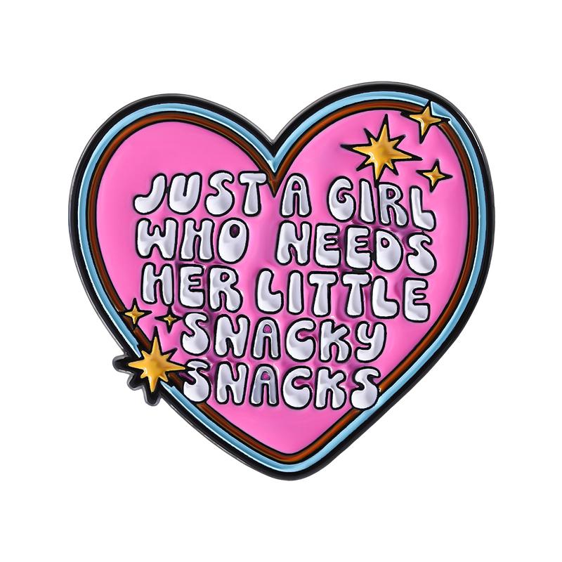 JUST A GIRL NEEDS SNACKY SNACKS Enamel Pins Custom Pink Heart Brooches Lapel Badges Clothes Funny Jewelry Gift for Friends
JUST A GIRL NEEDS SNACKY SNACKS Enamel Pins Custom Pink Heart Brooches Lapel Badges Clothes Funny Jewelry Gift for Friends