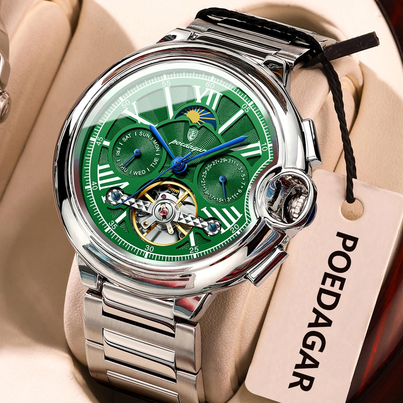 POEDAGAR Luxury Business Male Watch Date Week Stainless Steel Tourbillon Clock Waterproof Automatic Mechanical Men s Watches срібний/зелений
POEDAGAR Luxury Business Male Watch Date Week Stainless Steel Tourbillon Clock Waterproof Automatic Mechanical Men s Watches срібний/зелений